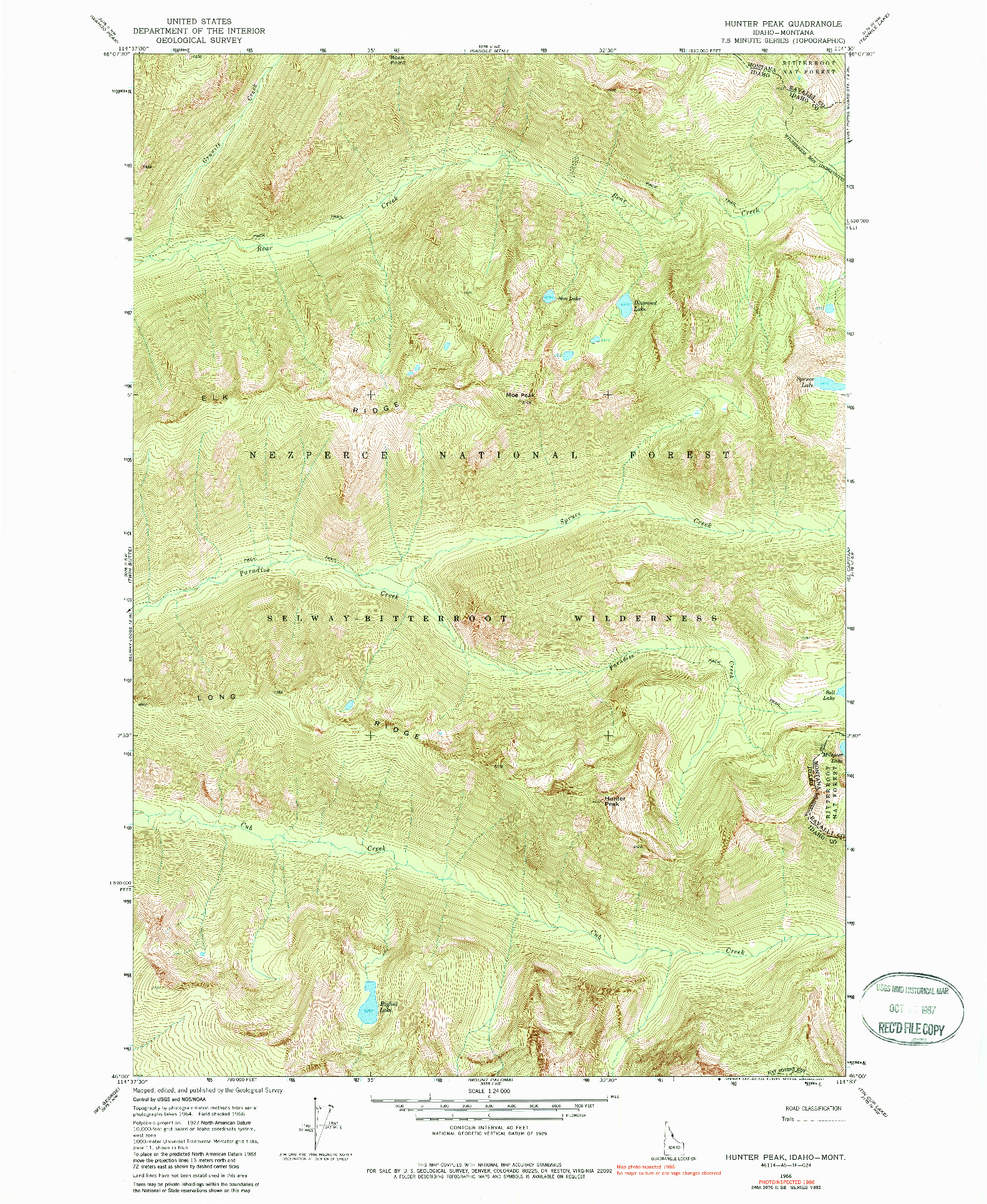 USGS 1:24000-SCALE QUADRANGLE FOR HUNTER PEAK, ID 1966