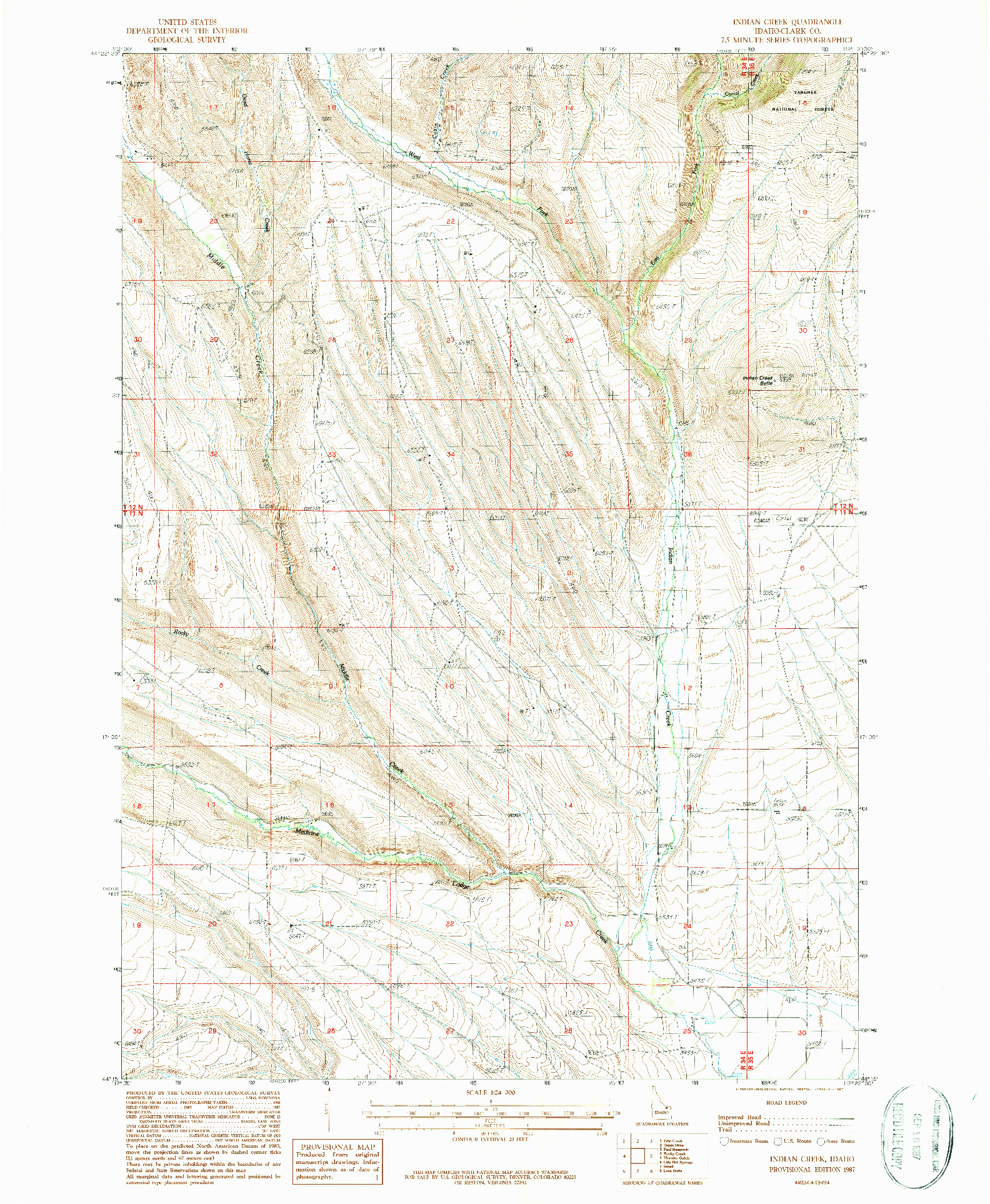 USGS 1:24000-SCALE QUADRANGLE FOR INDIAN CREEK, ID 1987
