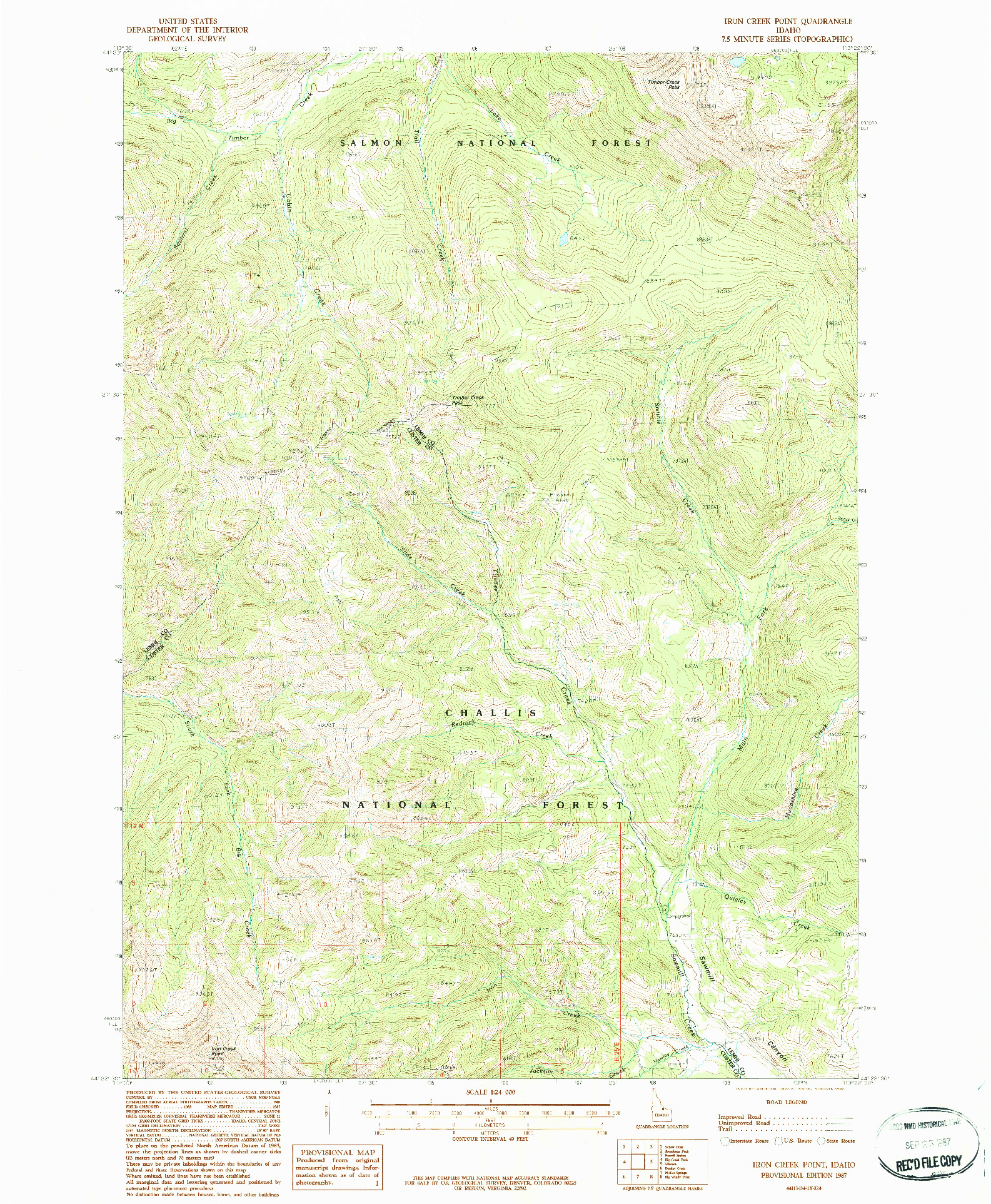 USGS 1:24000-SCALE QUADRANGLE FOR IRON CREEK POINT, ID 1987