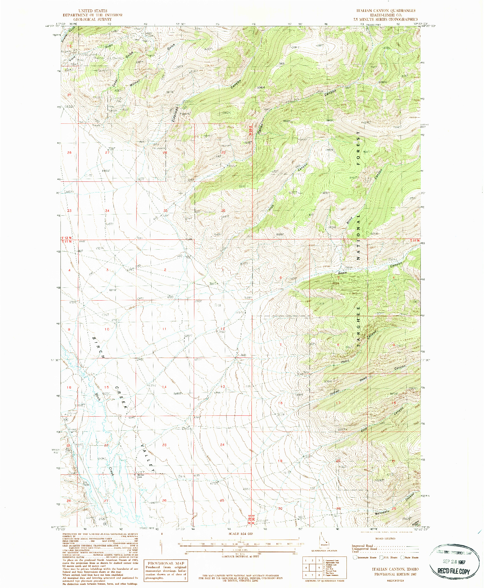 USGS 1:24000-SCALE QUADRANGLE FOR ITALIAN CANYON, ID 1987