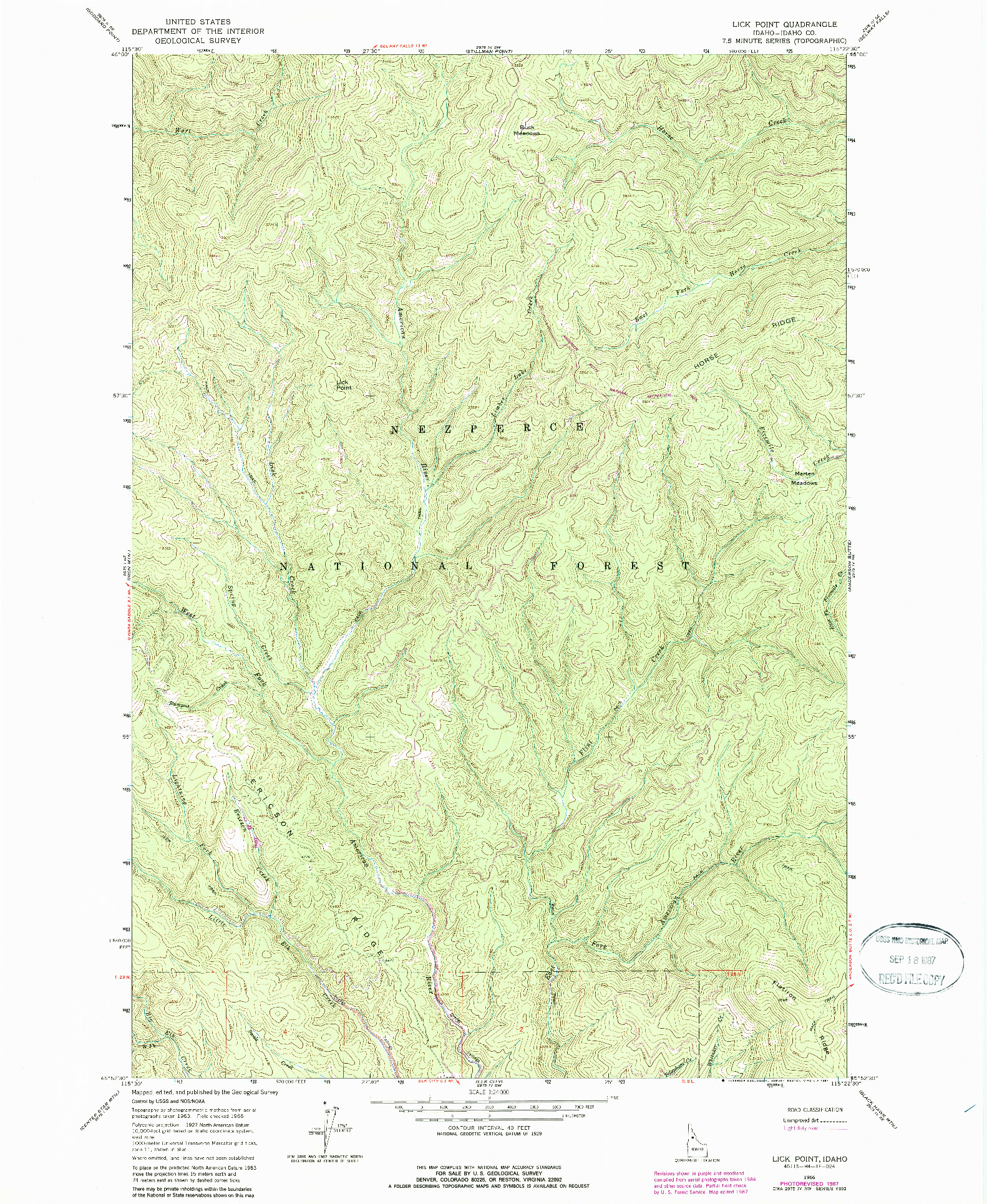 USGS 1:24000-SCALE QUADRANGLE FOR LICK POINT, ID 1966