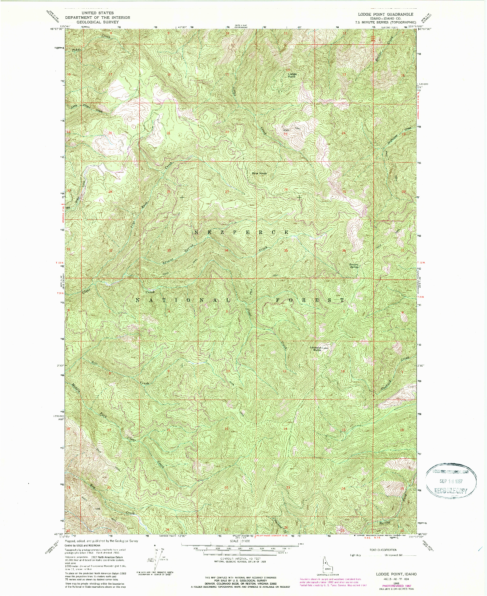 USGS 1:24000-SCALE QUADRANGLE FOR LODGE POINT, ID 1966