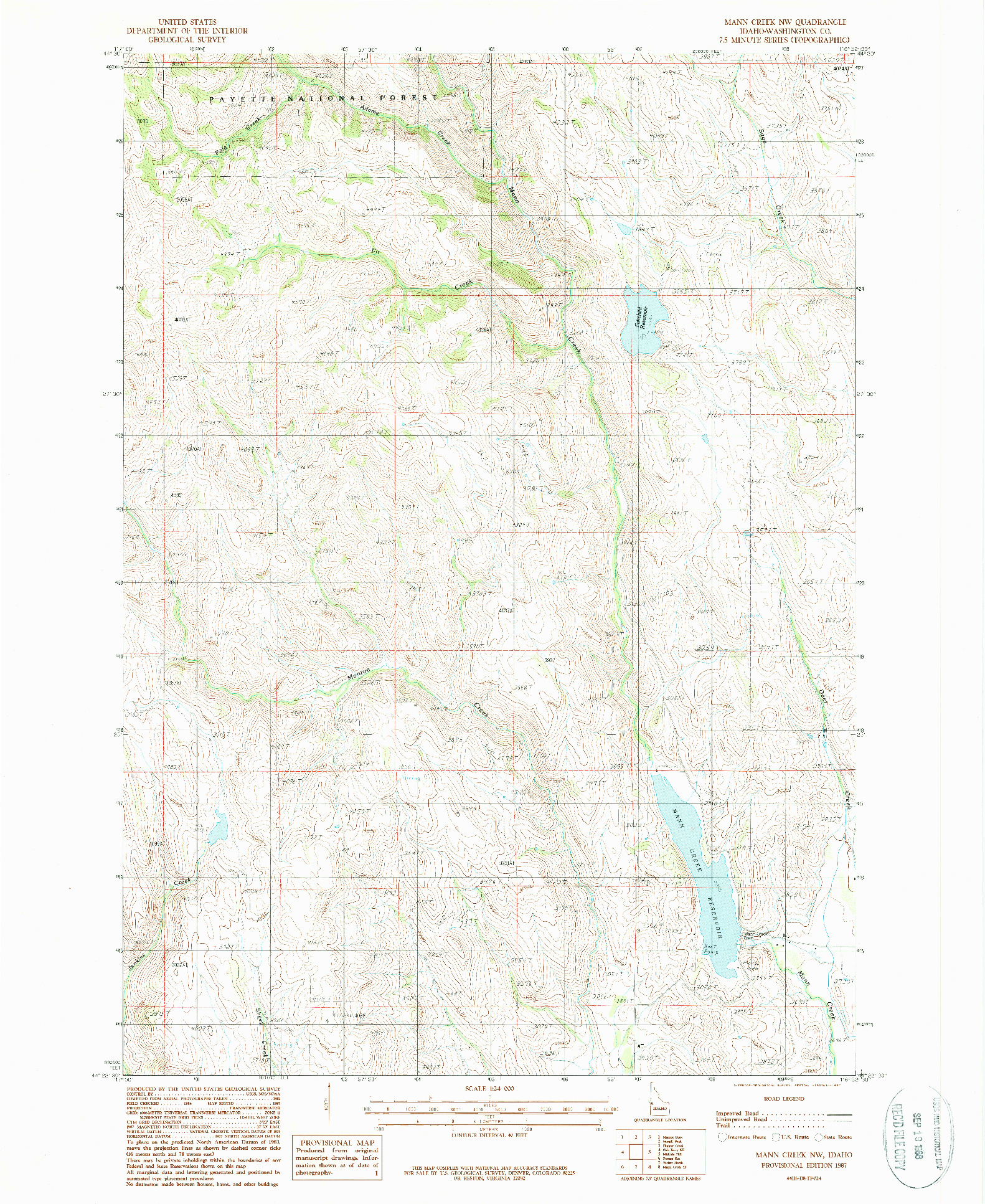 USGS 1:24000-SCALE QUADRANGLE FOR MANN CREEK NW, ID 1987