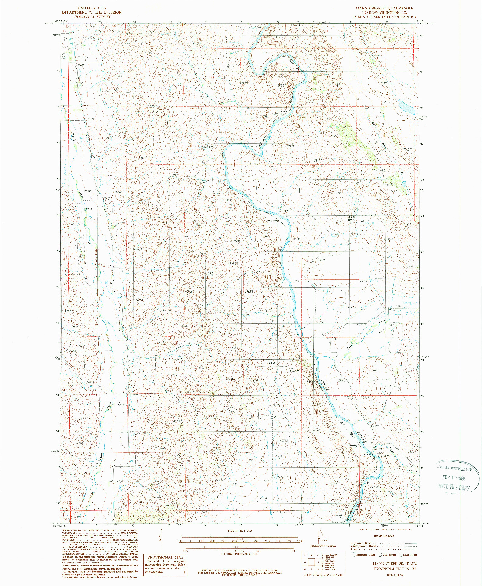 USGS 1:24000-SCALE QUADRANGLE FOR MANN CREEK SE, ID 1987