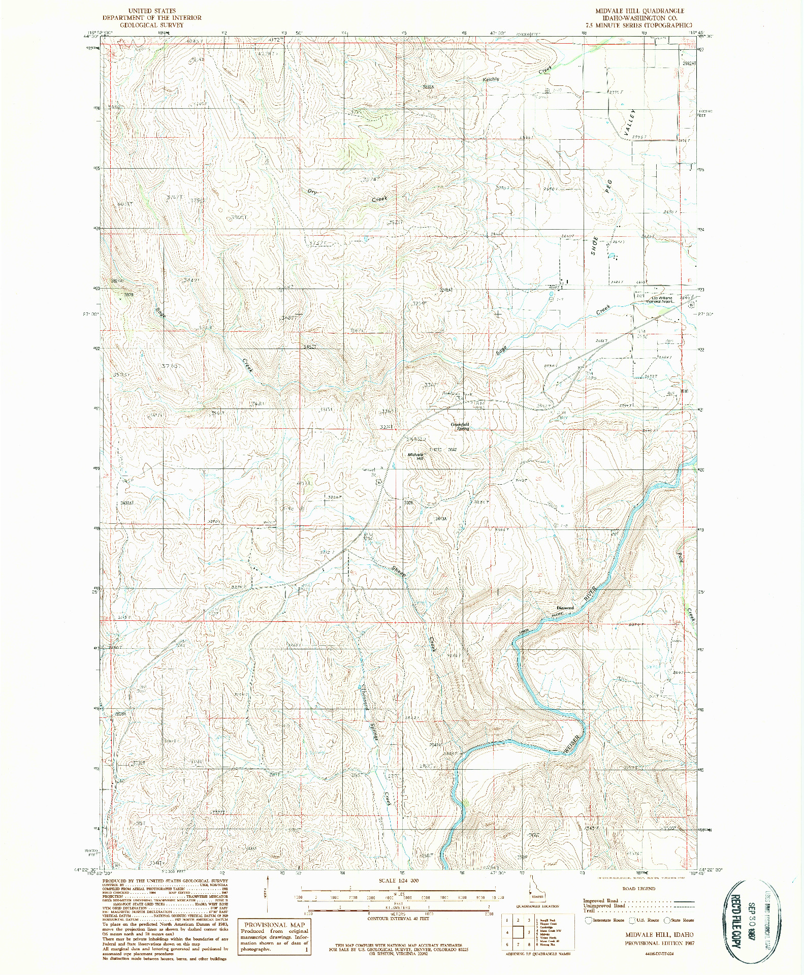 USGS 1:24000-SCALE QUADRANGLE FOR MIDVALE HILL, ID 1987