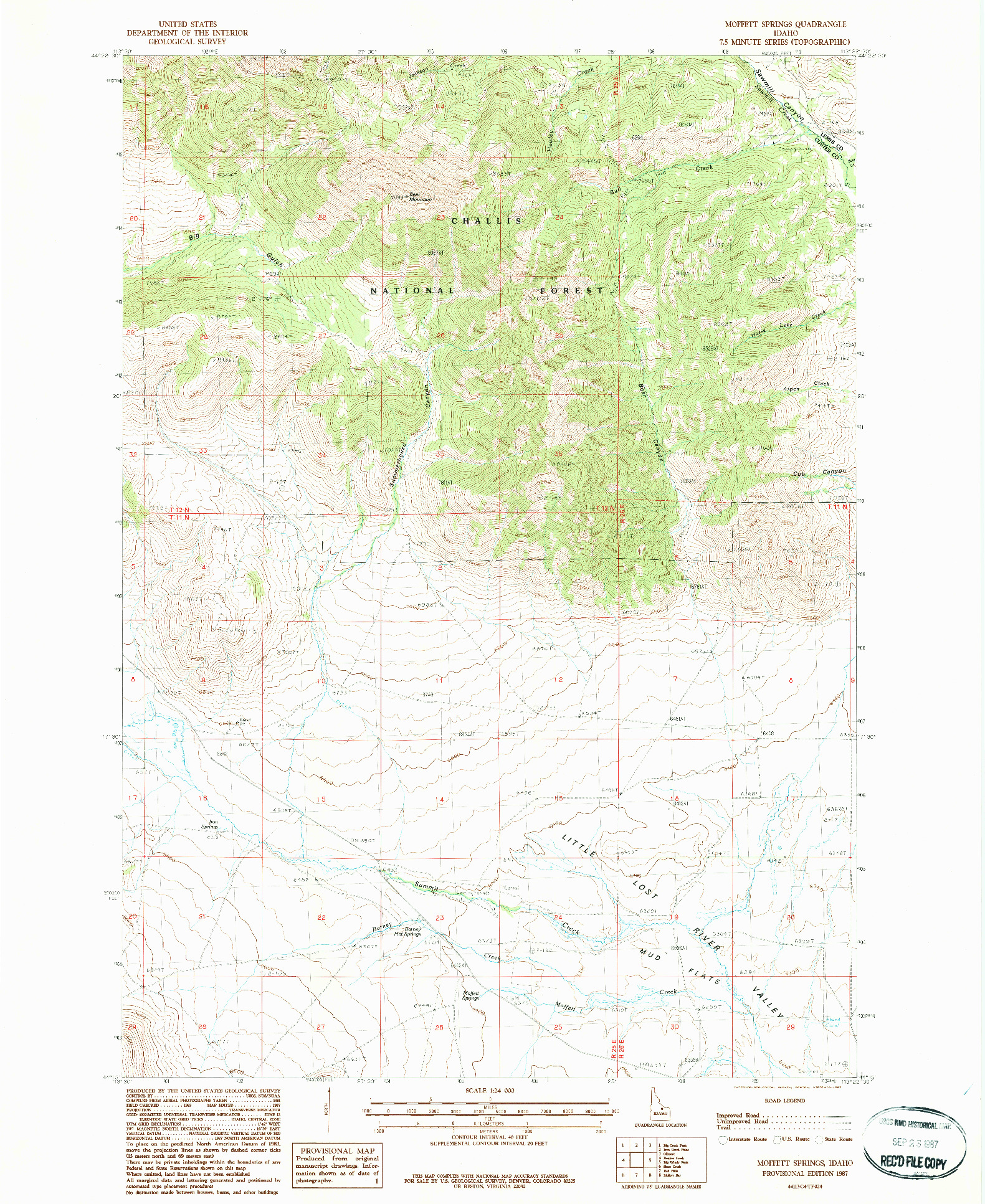 USGS 1:24000-SCALE QUADRANGLE FOR MOFFETT SPRINGS, ID 1987