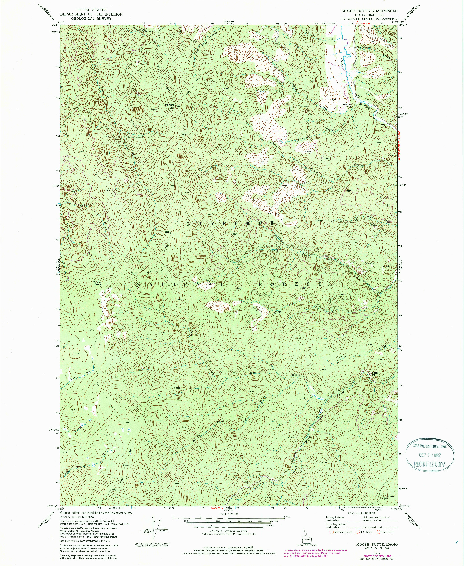 USGS 1:24000-SCALE QUADRANGLE FOR MOOSE BUTTE, ID 1987