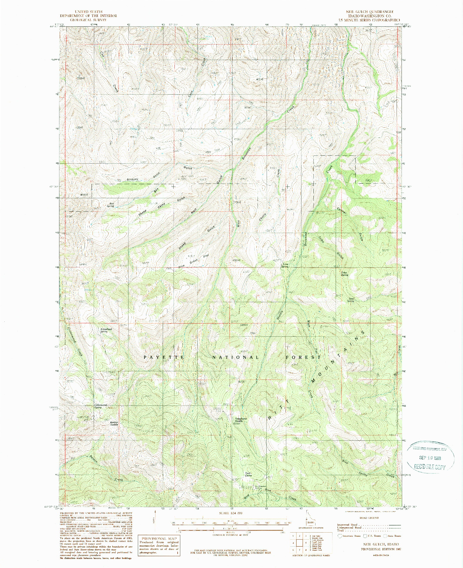 USGS 1:24000-SCALE QUADRANGLE FOR NEIL GULCH, ID 1987