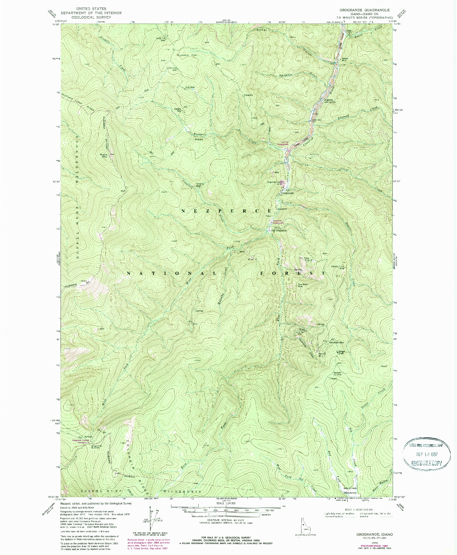 USGS 1:24000-SCALE QUADRANGLE FOR OROGRANDE, ID 1979