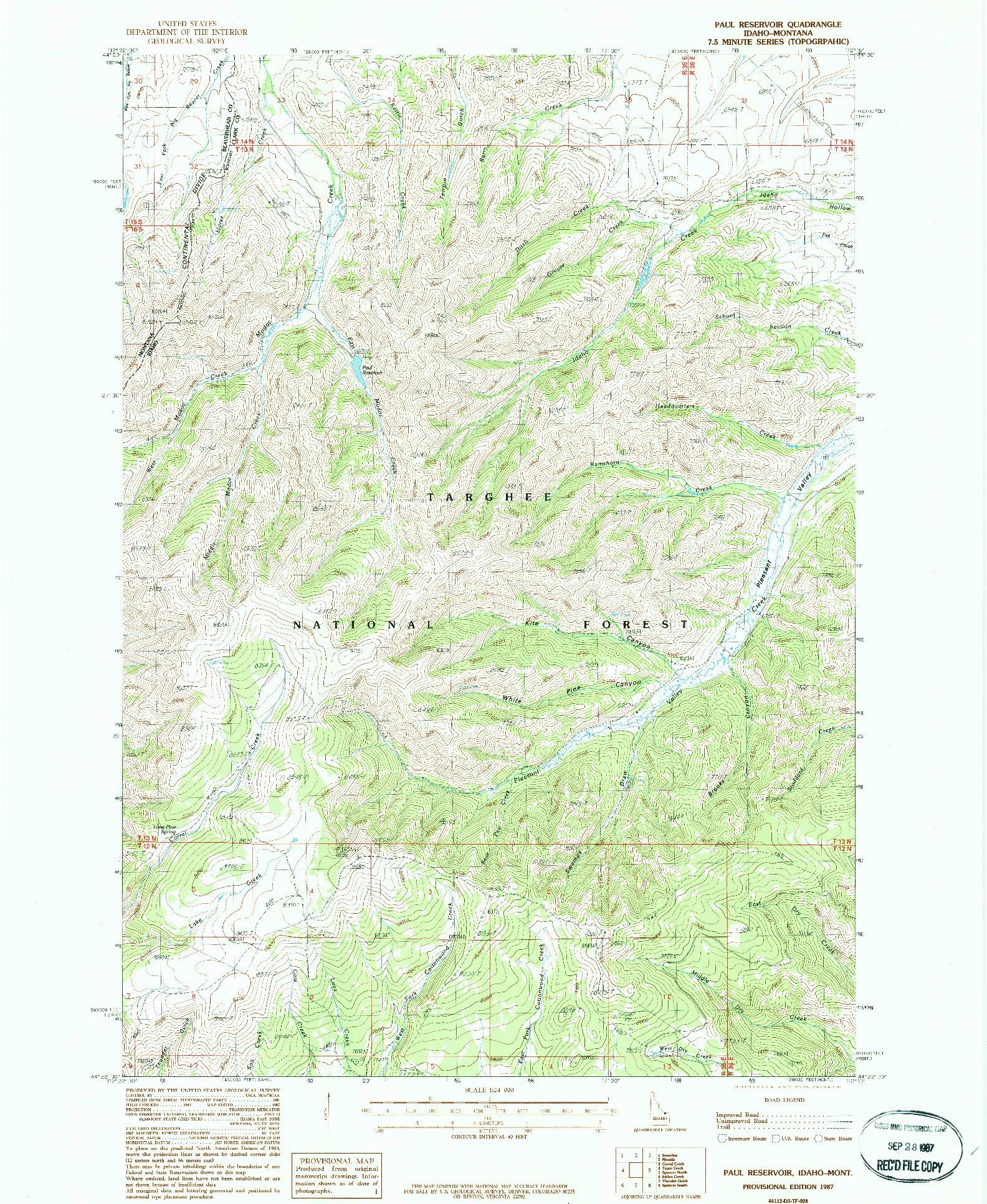 USGS 1:24000-SCALE QUADRANGLE FOR PAUL RESERVOIR, ID 1987