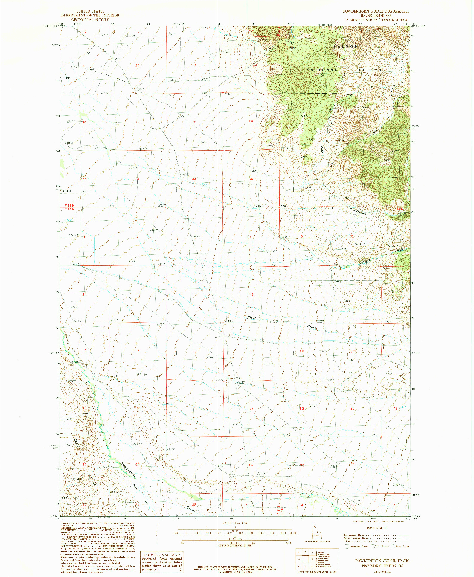 USGS 1:24000-SCALE QUADRANGLE FOR POWDERHORN GULCH, ID 1987
