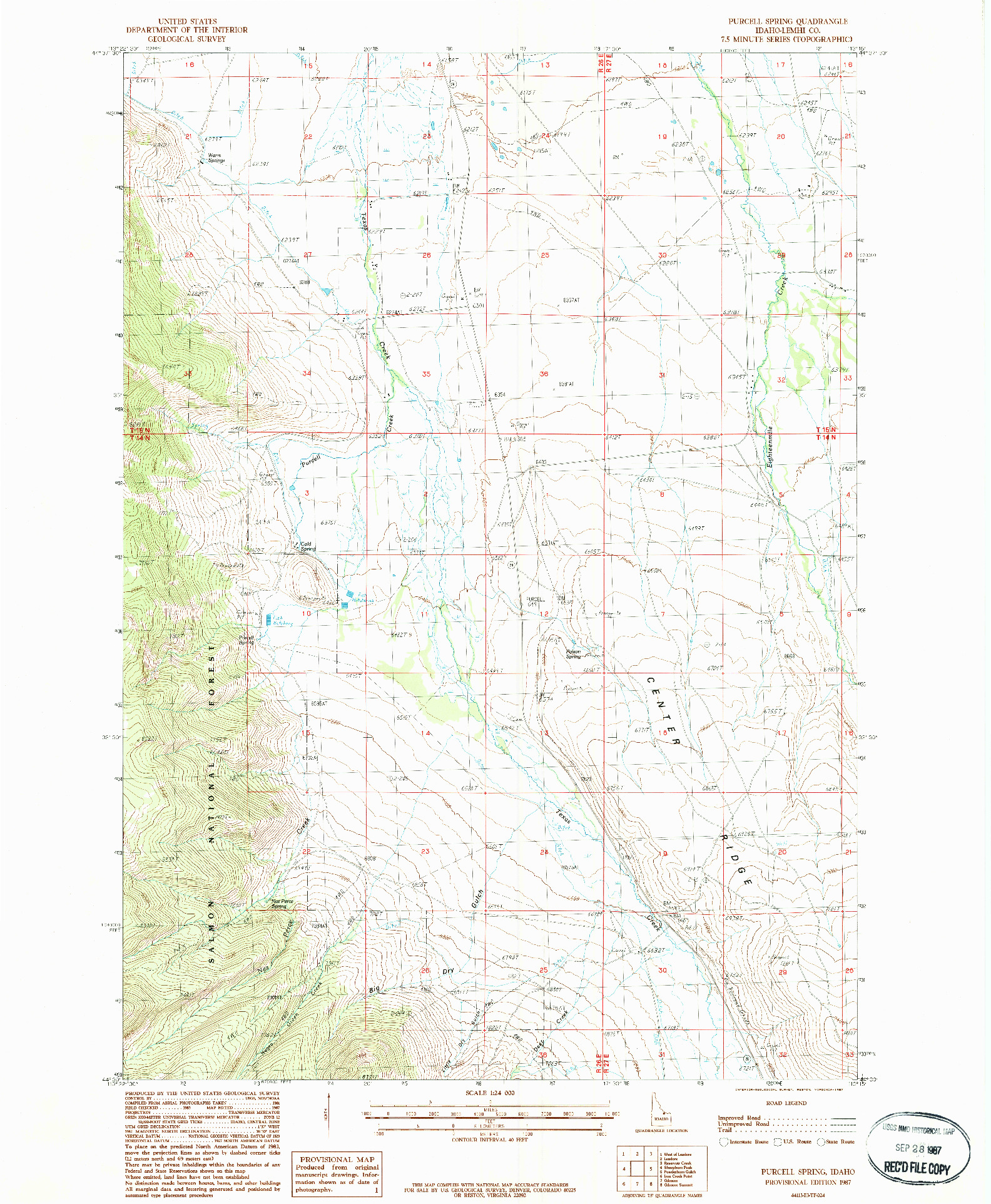 USGS 1:24000-SCALE QUADRANGLE FOR PURCELL SPRING, ID 1987