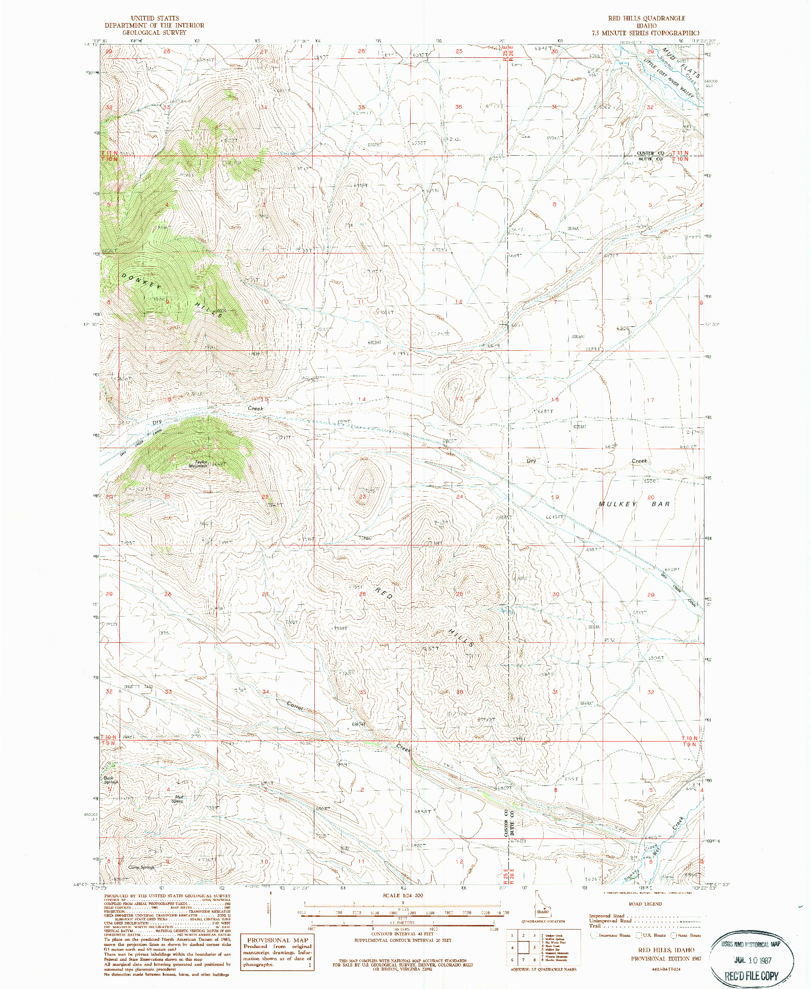 USGS 1:24000-SCALE QUADRANGLE FOR RED HILLS, ID 1987