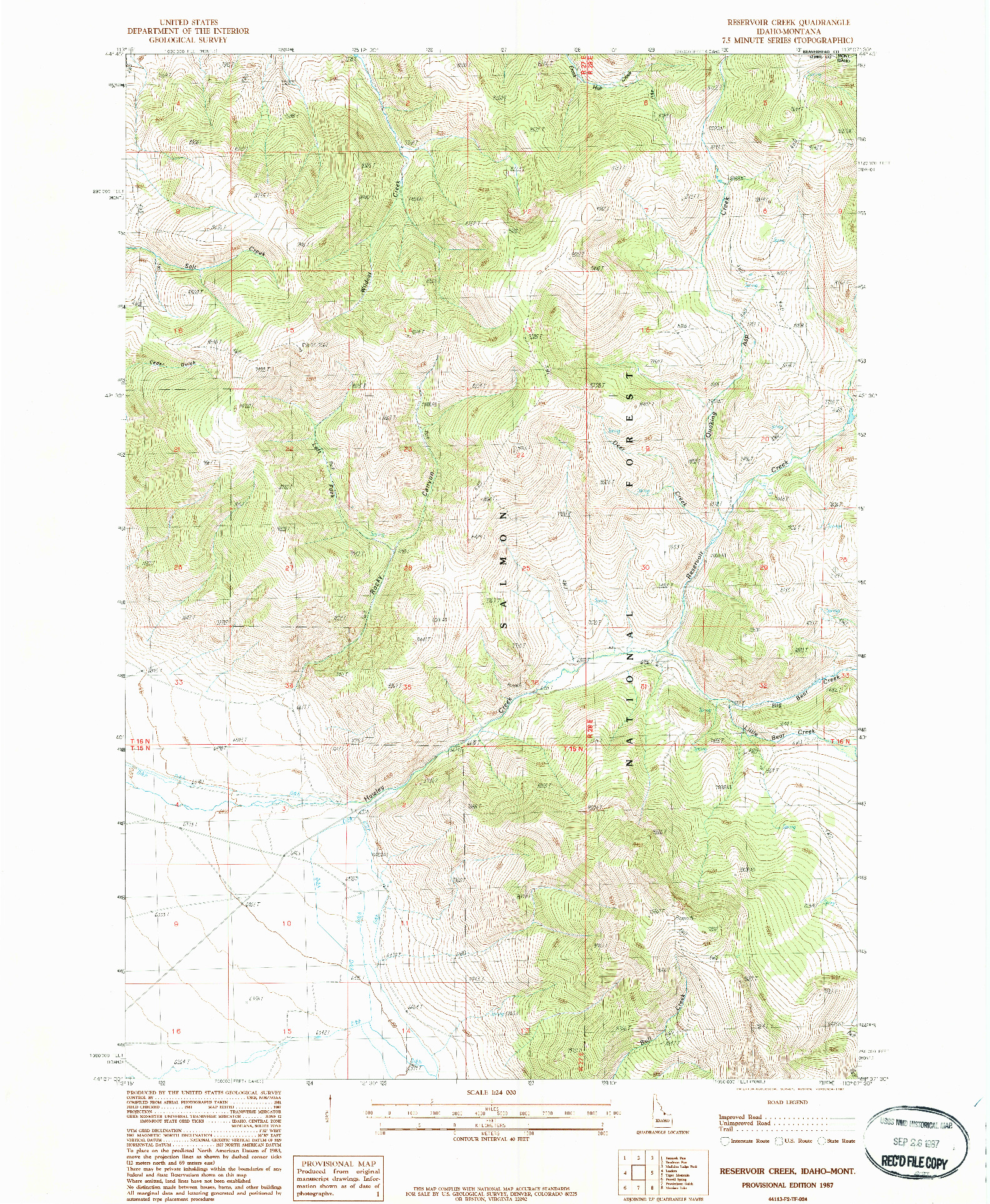 USGS 1:24000-SCALE QUADRANGLE FOR RESERVOIR CREEK, ID 1987