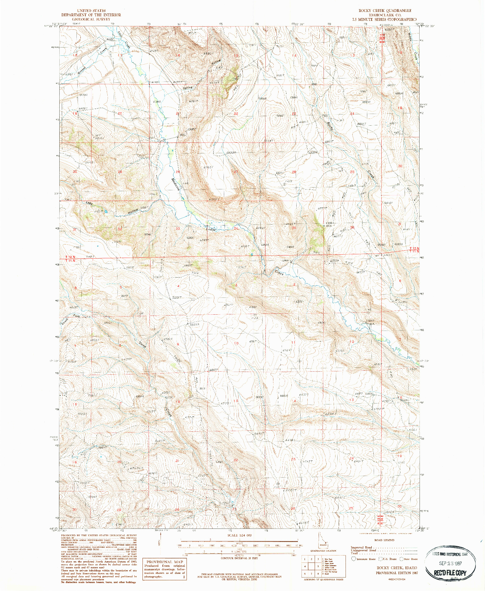 USGS 1:24000-SCALE QUADRANGLE FOR ROCKY CREEK, ID 1987