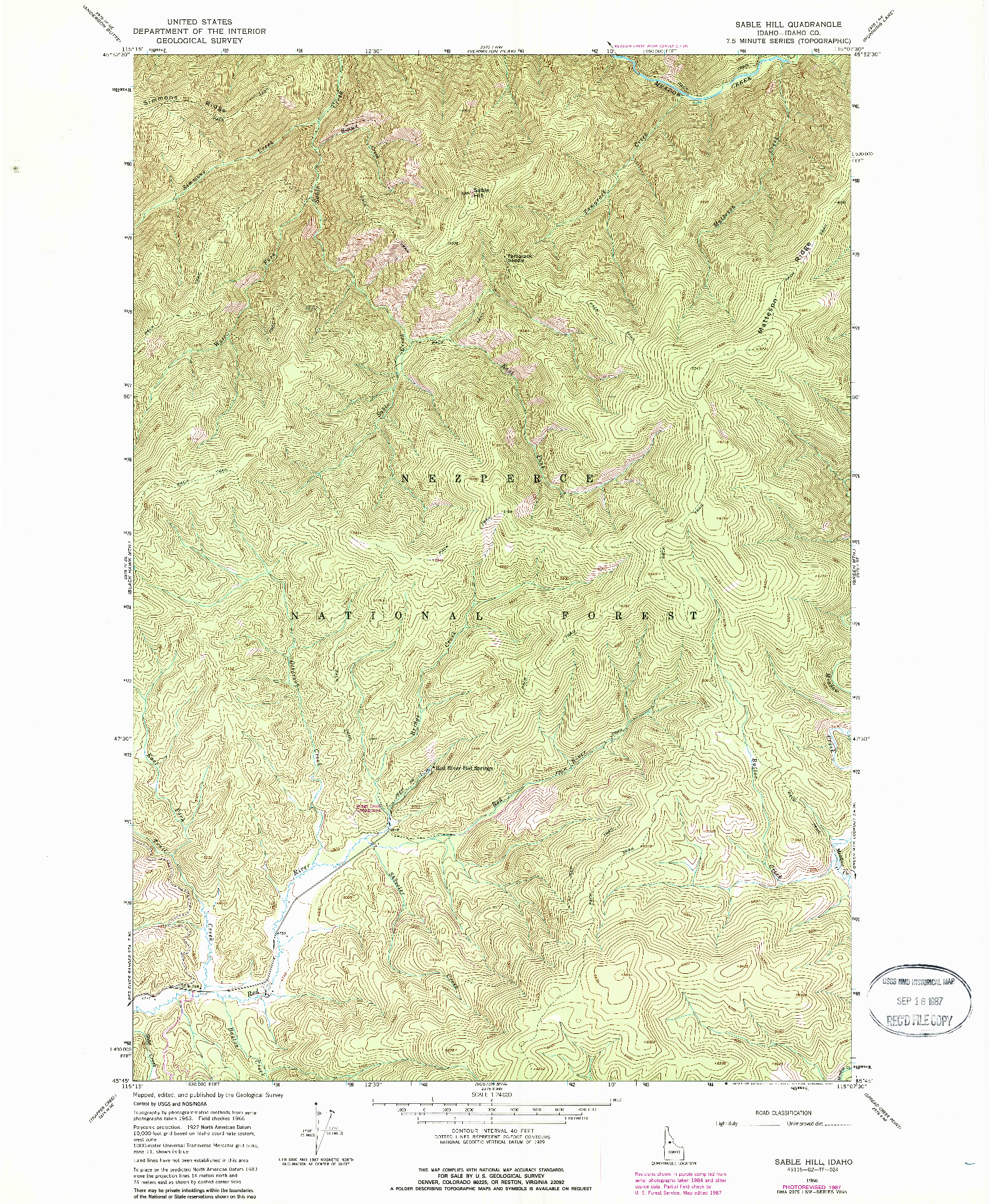 USGS 1:24000-SCALE QUADRANGLE FOR SABLE HILL, ID 1966