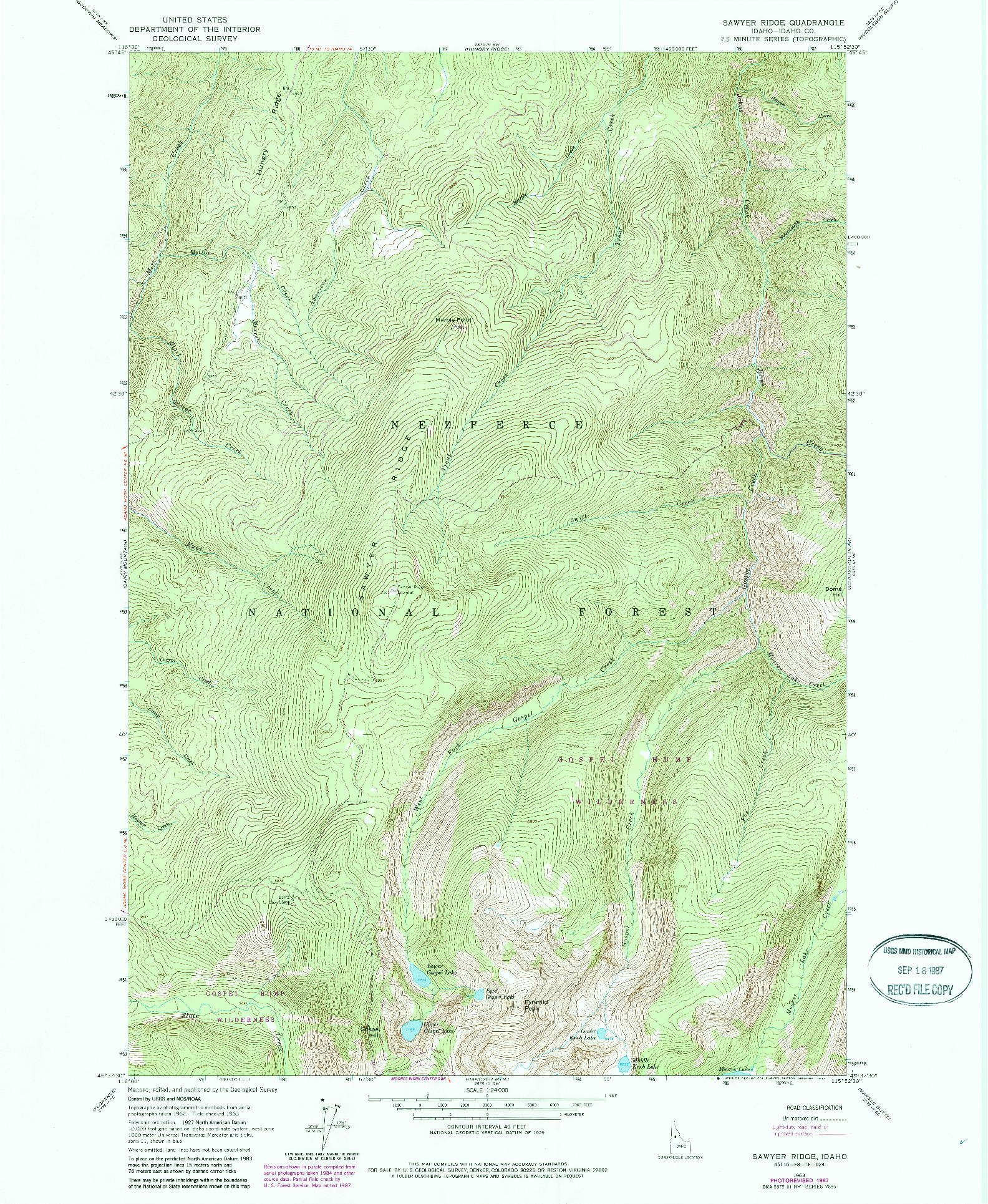 USGS 1:24000-SCALE QUADRANGLE FOR SAWYER RIDGE, ID 1963