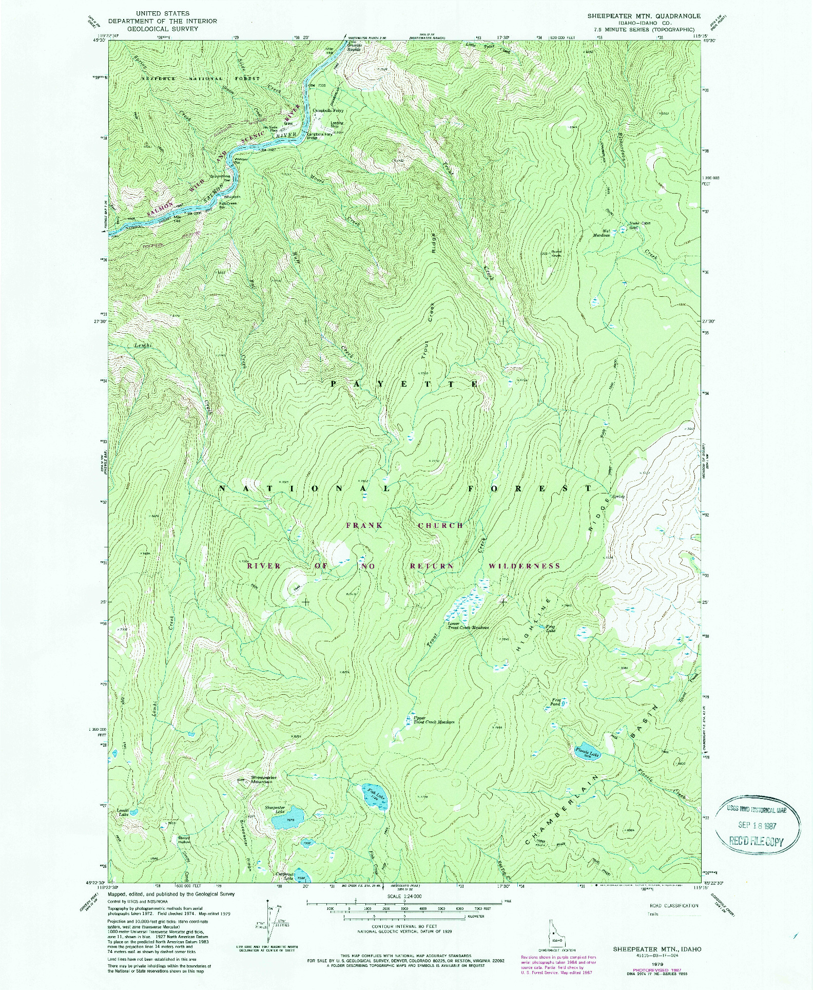 USGS 1:24000-SCALE QUADRANGLE FOR SHEEPEATER MTN, ID 1979