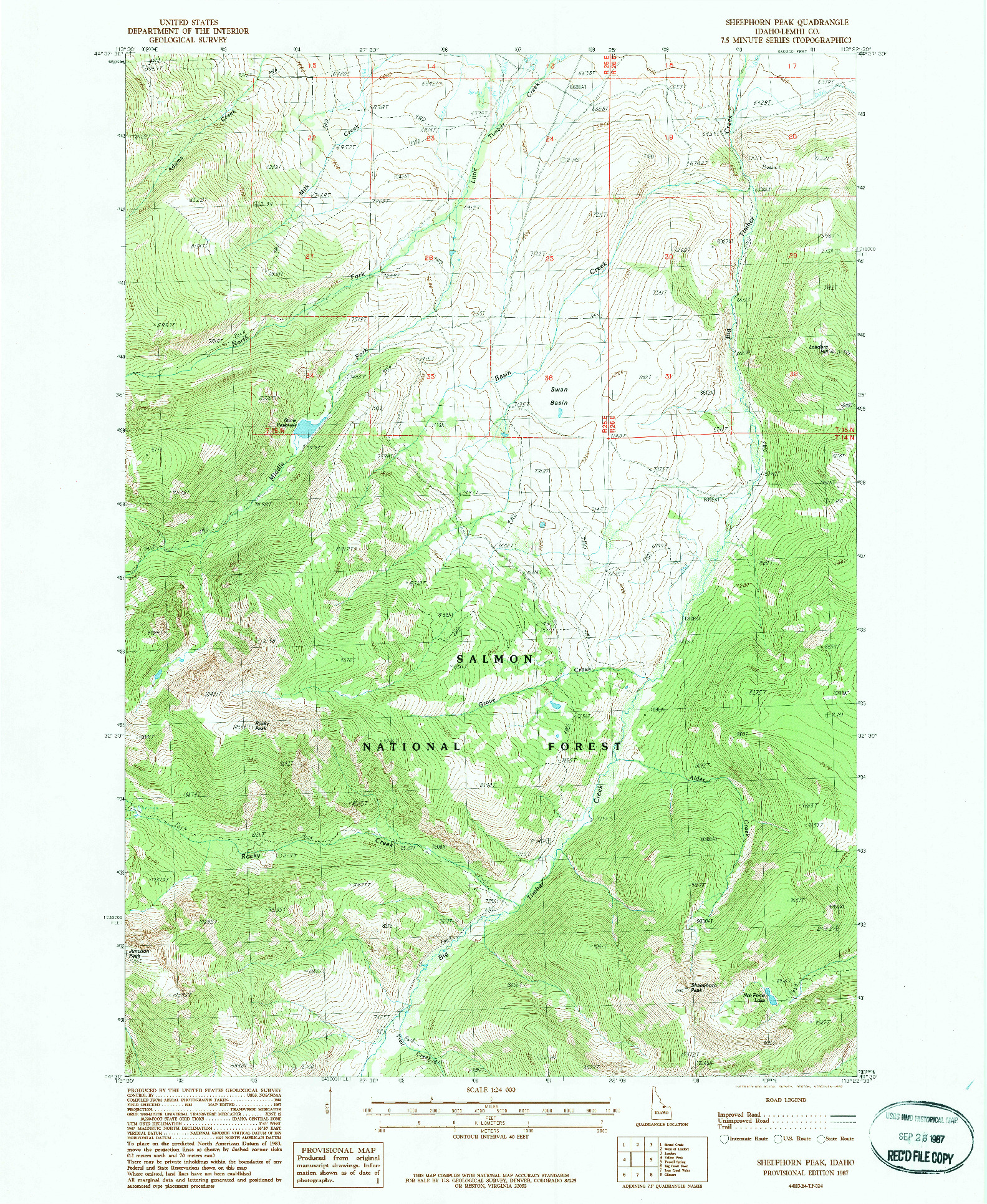 USGS 1:24000-SCALE QUADRANGLE FOR SHEEPHORN PEAK, ID 1987