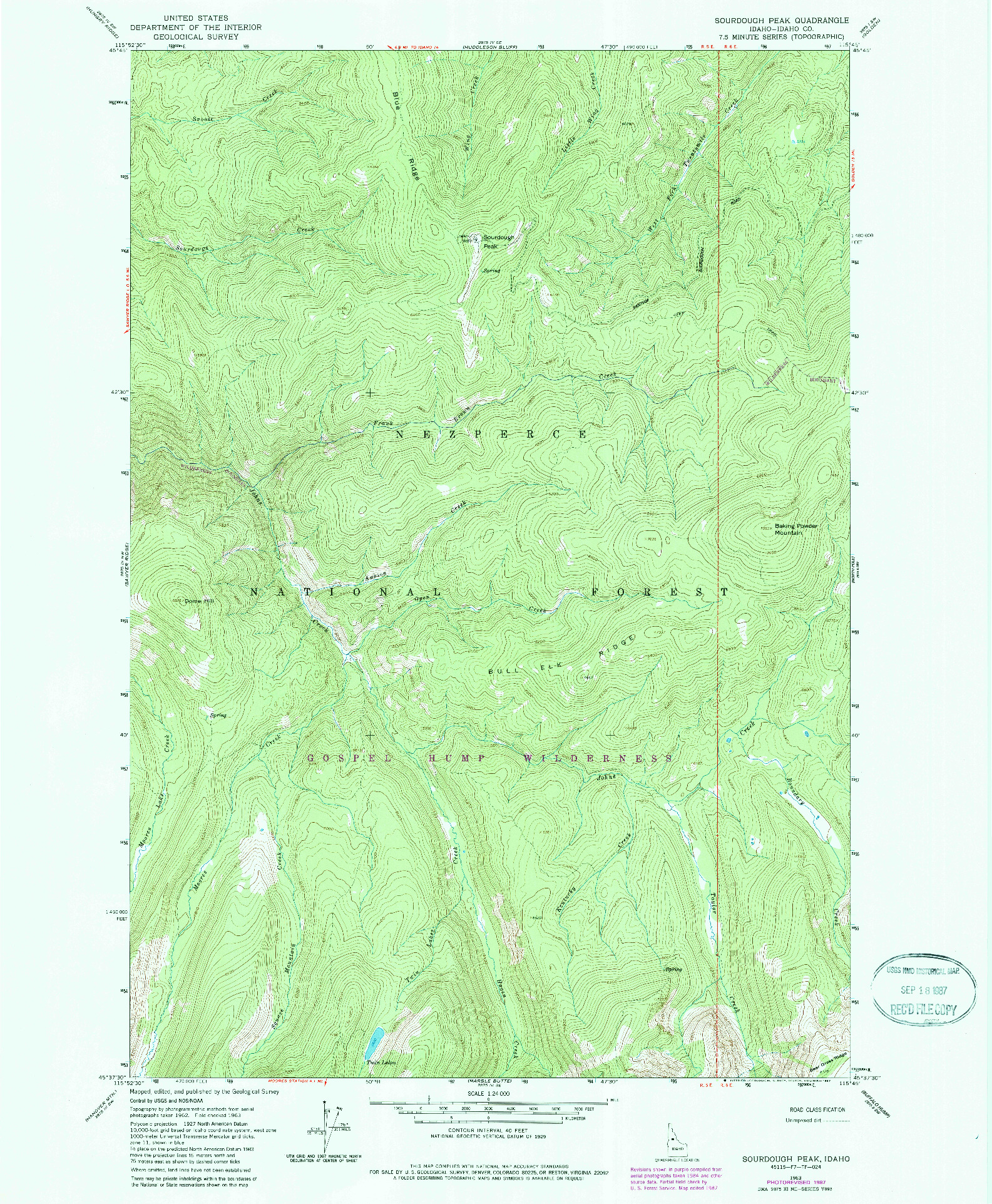 USGS 1:24000-SCALE QUADRANGLE FOR SOURDOUGH PEAK, ID 1963