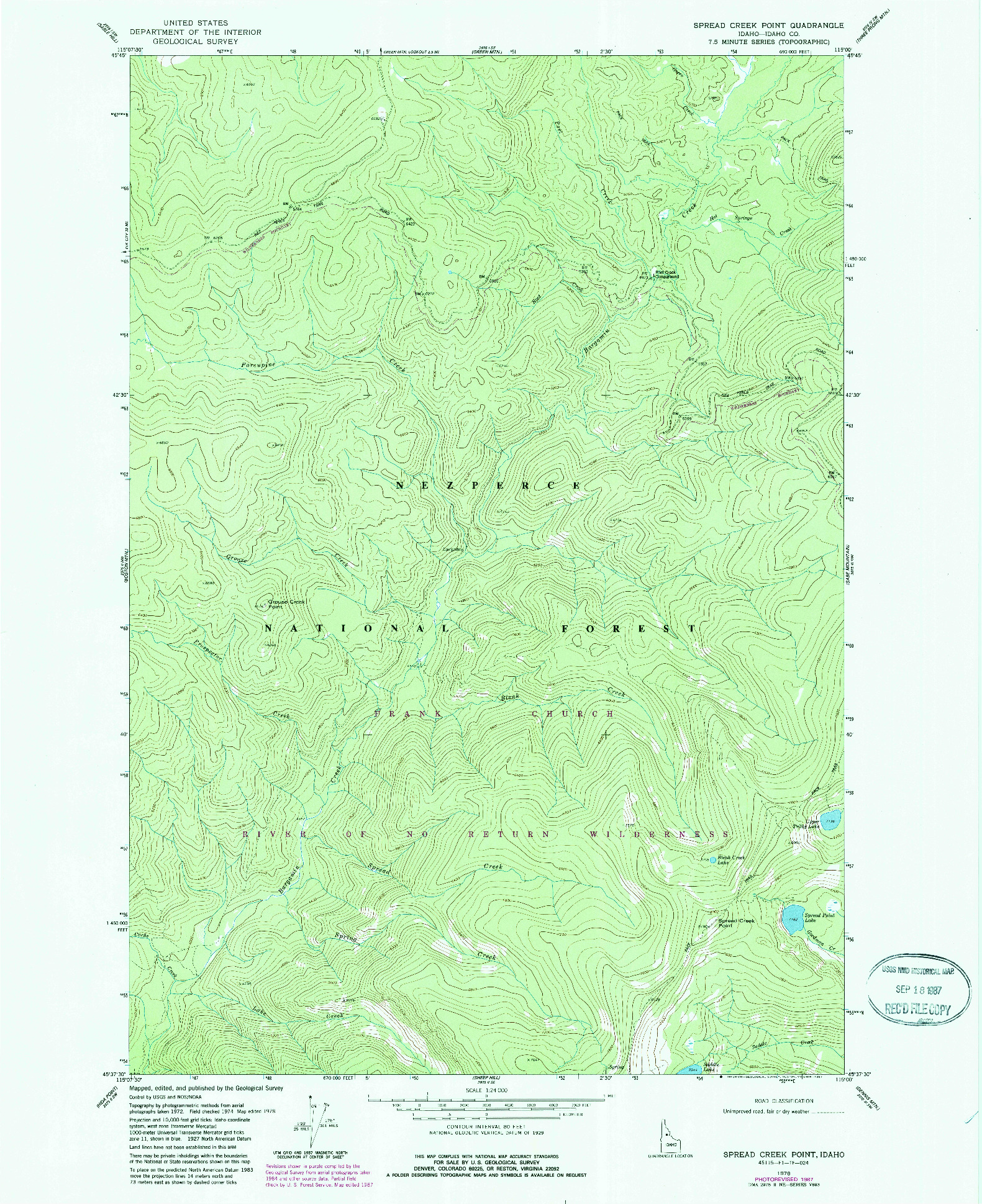 USGS 1:24000-SCALE QUADRANGLE FOR SPREAD CREEK POINT, ID 1978