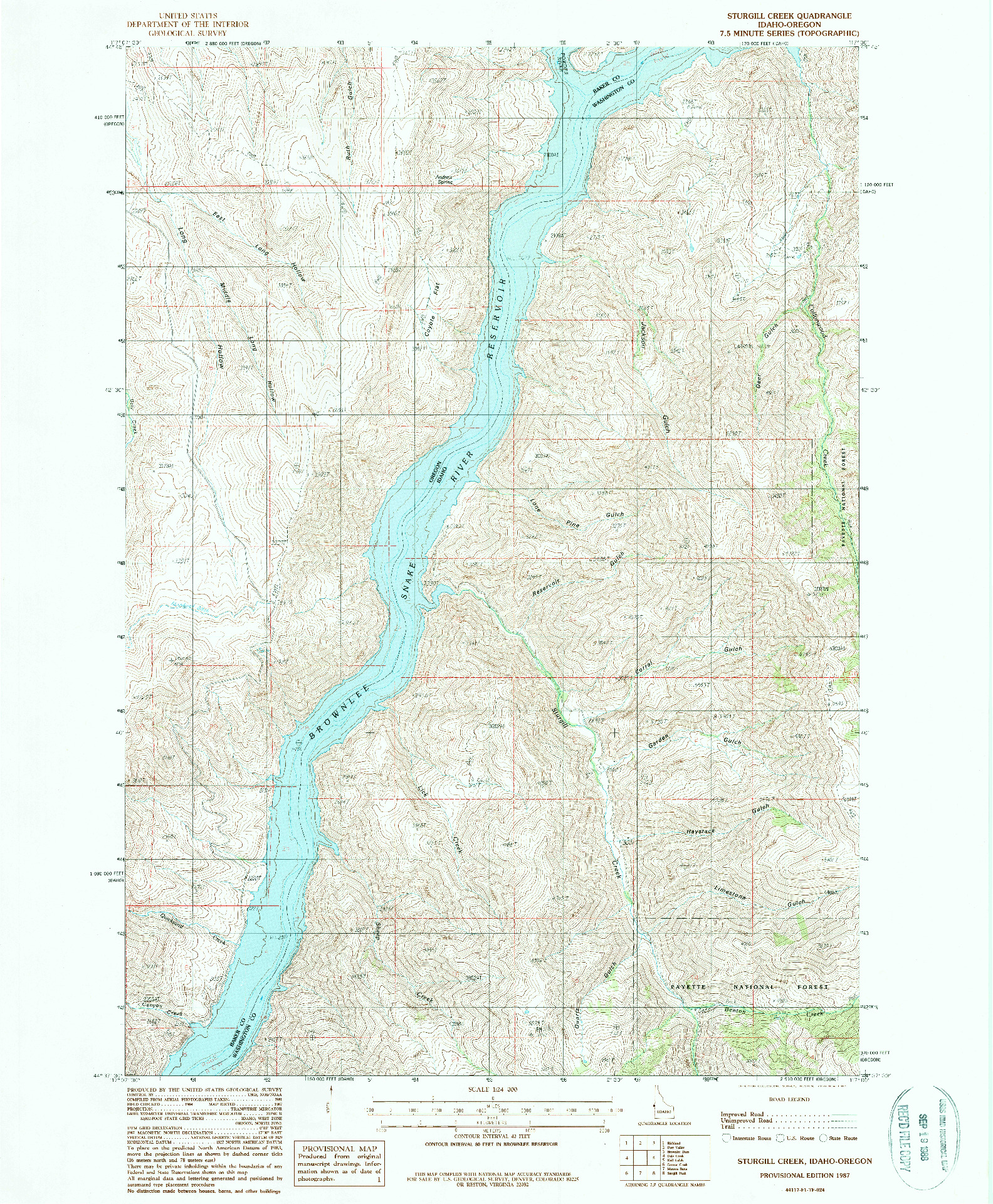USGS 1:24000-SCALE QUADRANGLE FOR STURGILL CREEK, ID 1987