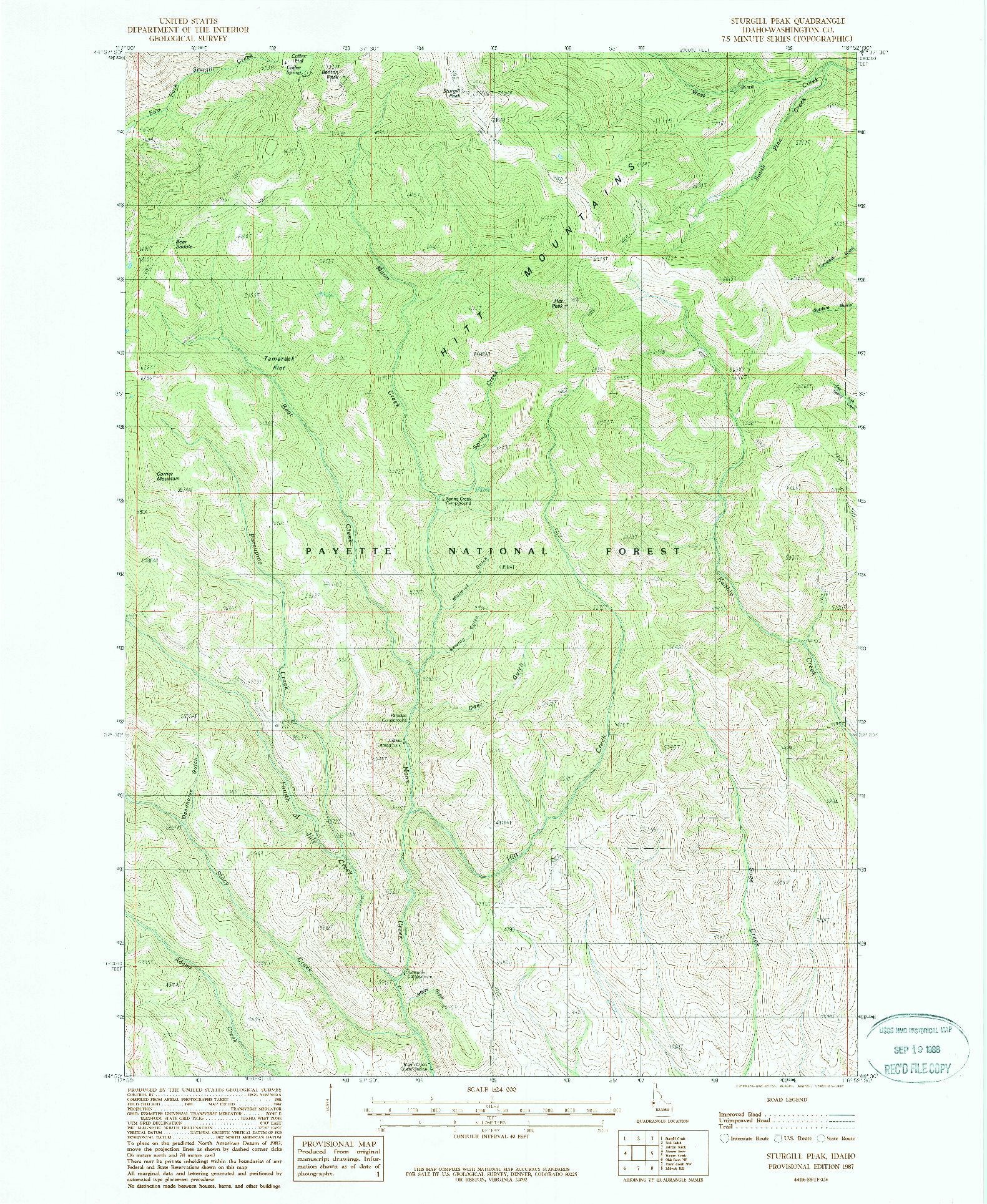 USGS 1:24000-SCALE QUADRANGLE FOR STURGILL PEAK, ID 1987