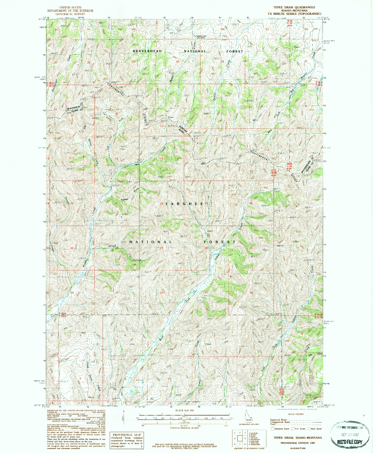 USGS 1:24000-SCALE QUADRANGLE FOR TEPEE DRAW, ID 1987