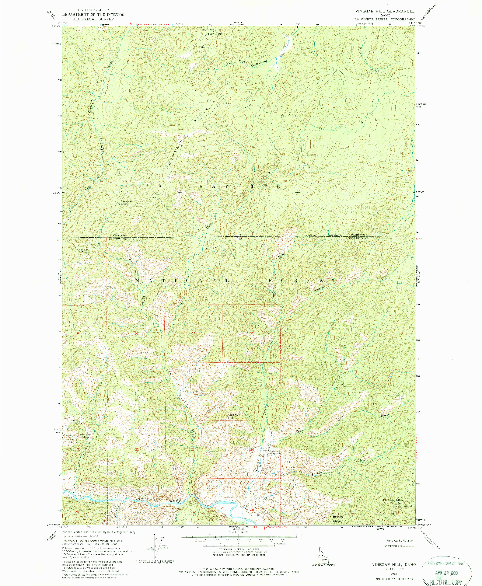 USGS 1:24000-SCALE QUADRANGLE FOR VINEGAR HILL, ID 1962