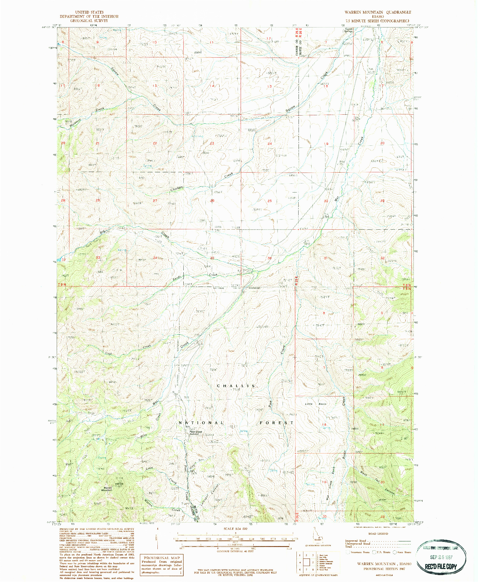 USGS 1:24000-SCALE QUADRANGLE FOR WARREN MOUNTAIN, ID 1987