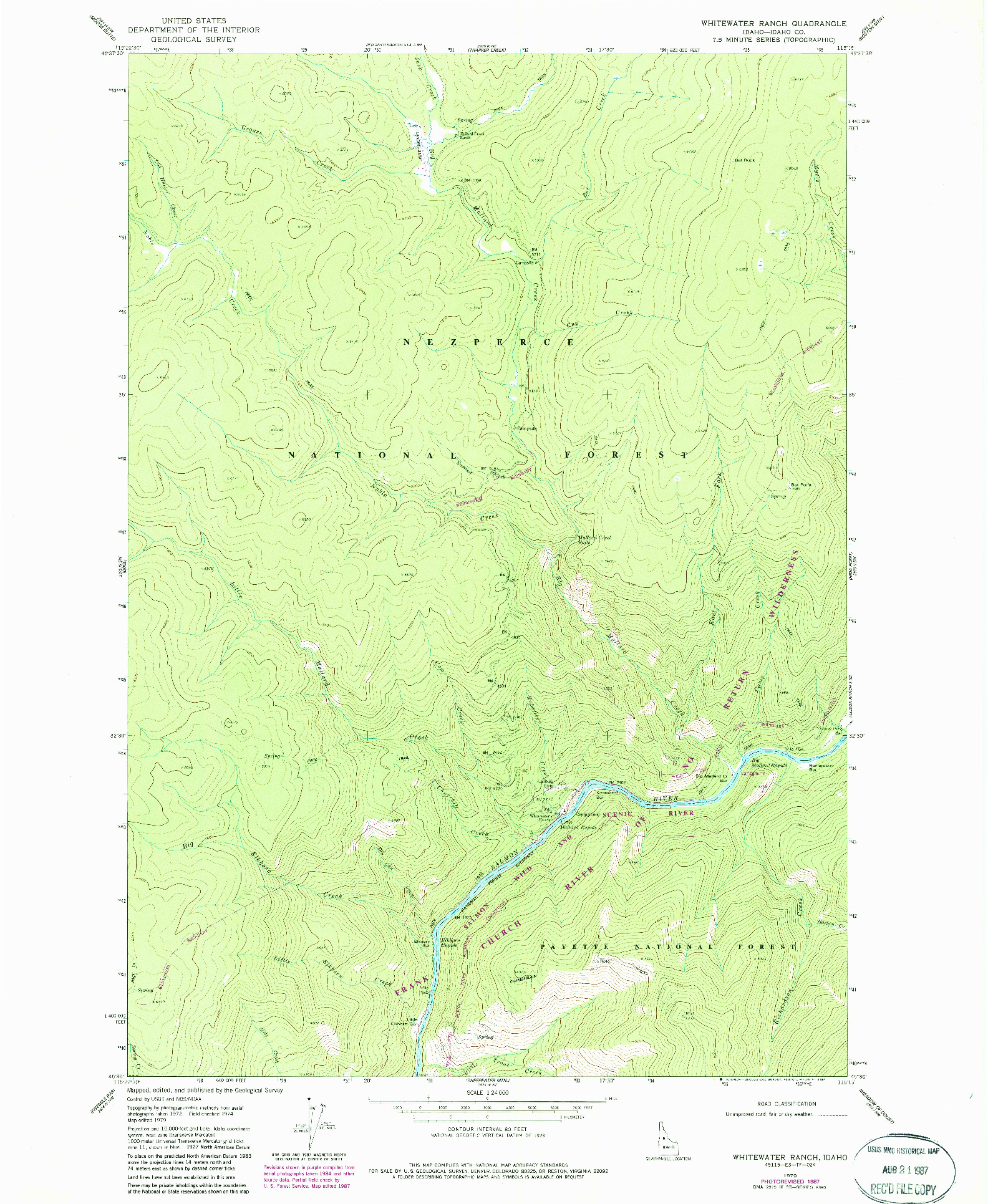 USGS 1:24000-SCALE QUADRANGLE FOR WHITEWATER RANCH, ID 1979