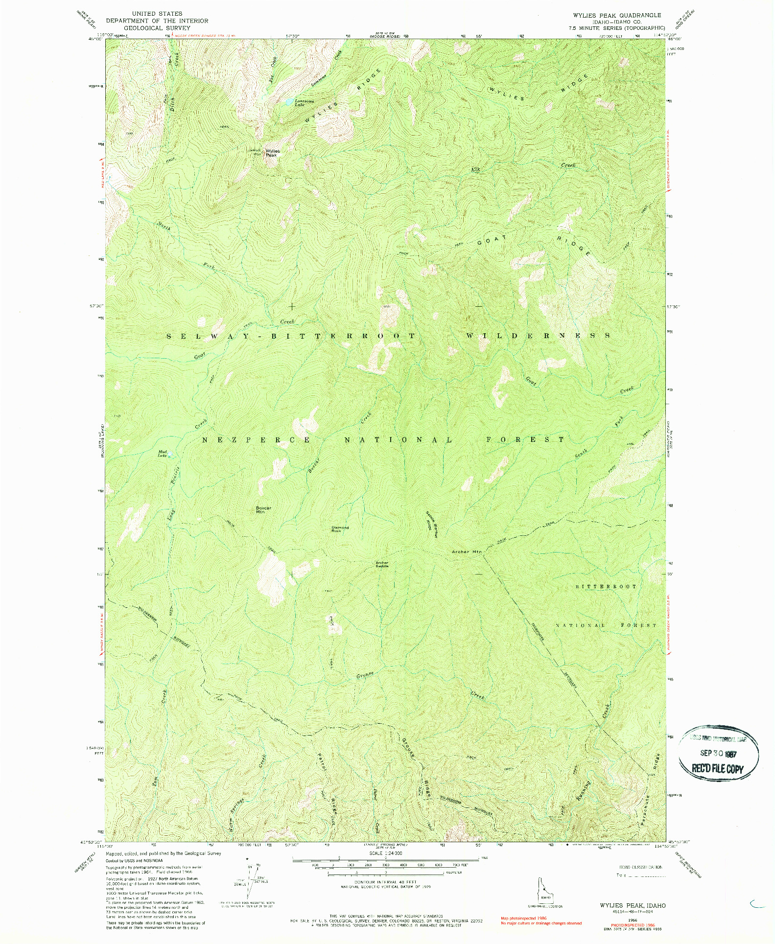 USGS 1:24000-SCALE QUADRANGLE FOR WYLIES PEAK, ID 1966