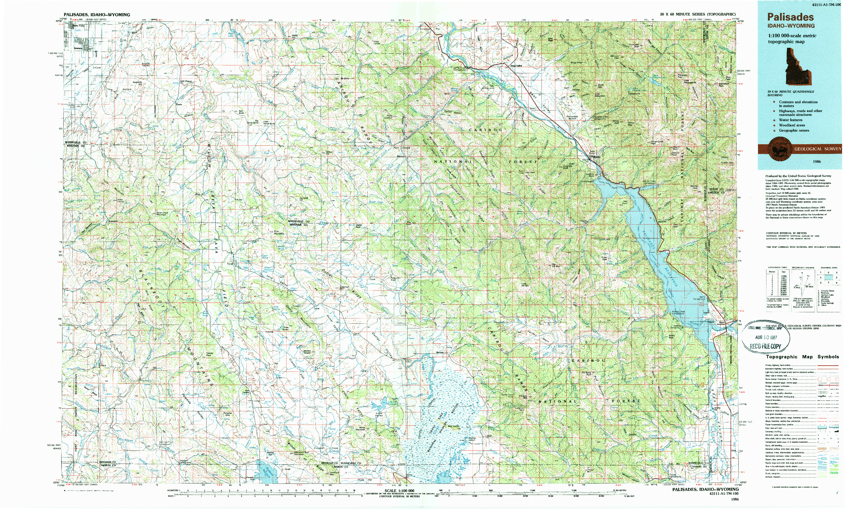 USGS 1:100000-SCALE QUADRANGLE FOR PALISADES, ID 1986