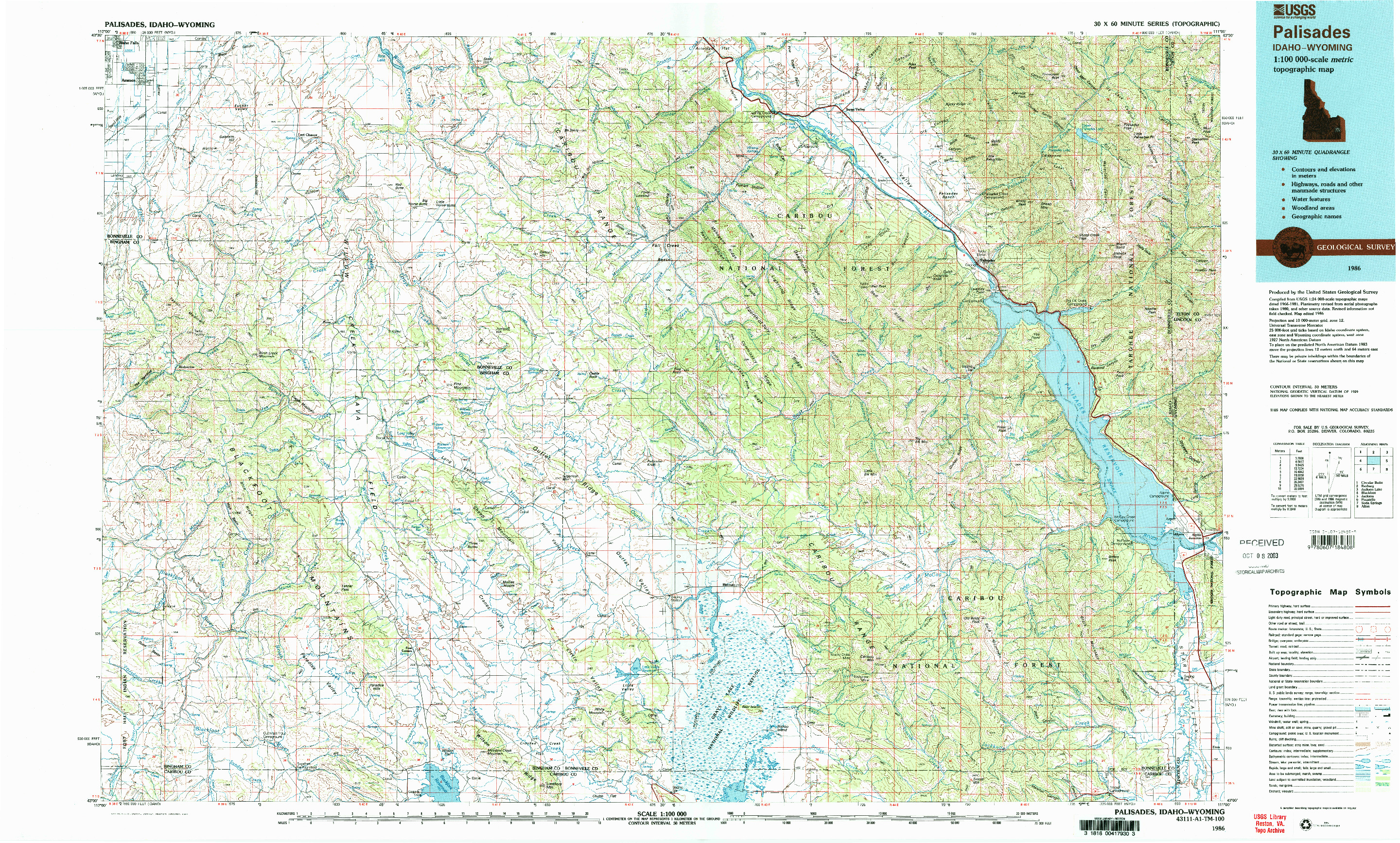 USGS 1:100000-SCALE QUADRANGLE FOR PALISADES, ID 1986