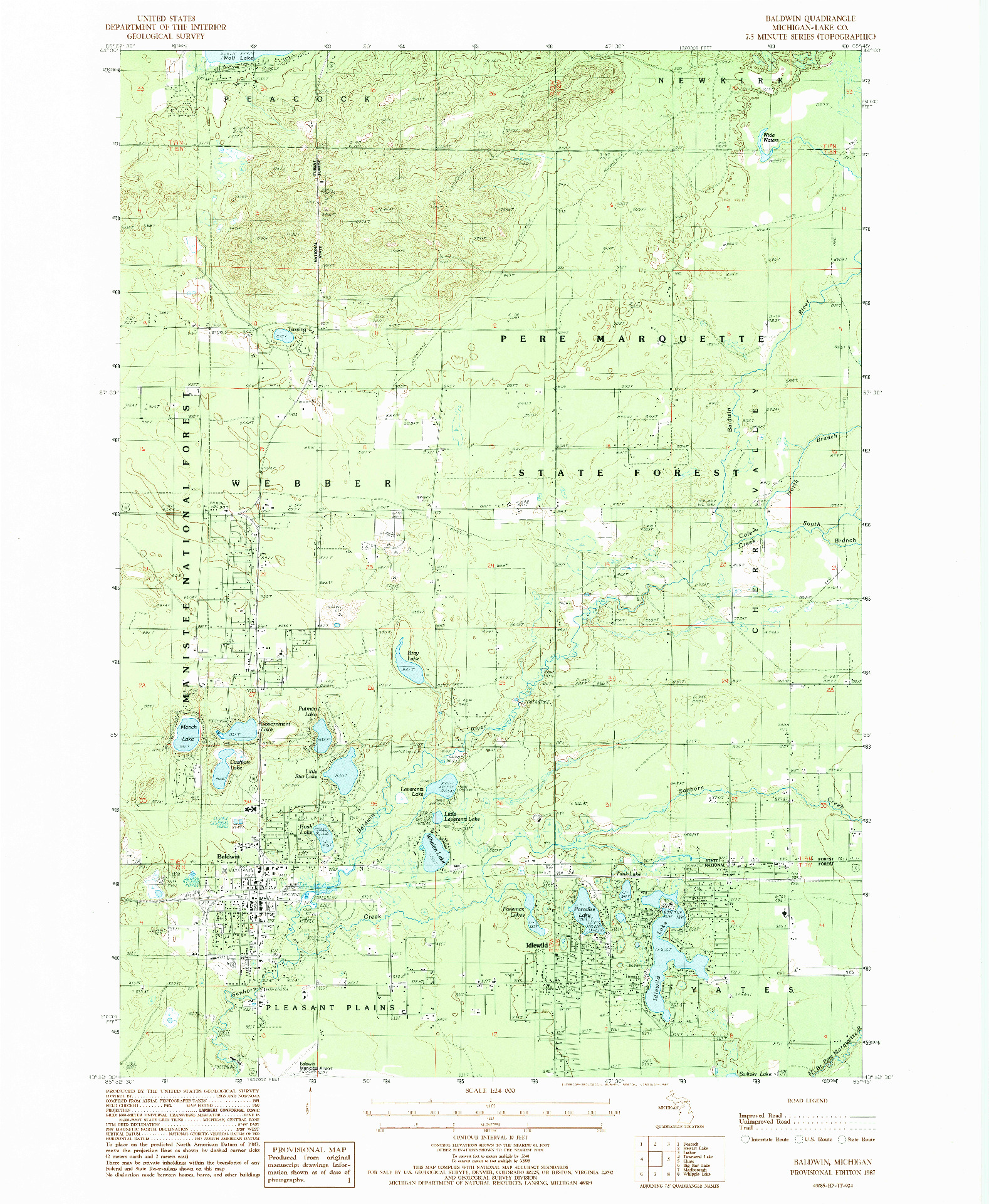 USGS 1:24000-SCALE QUADRANGLE FOR BALDWIN, MI 1987