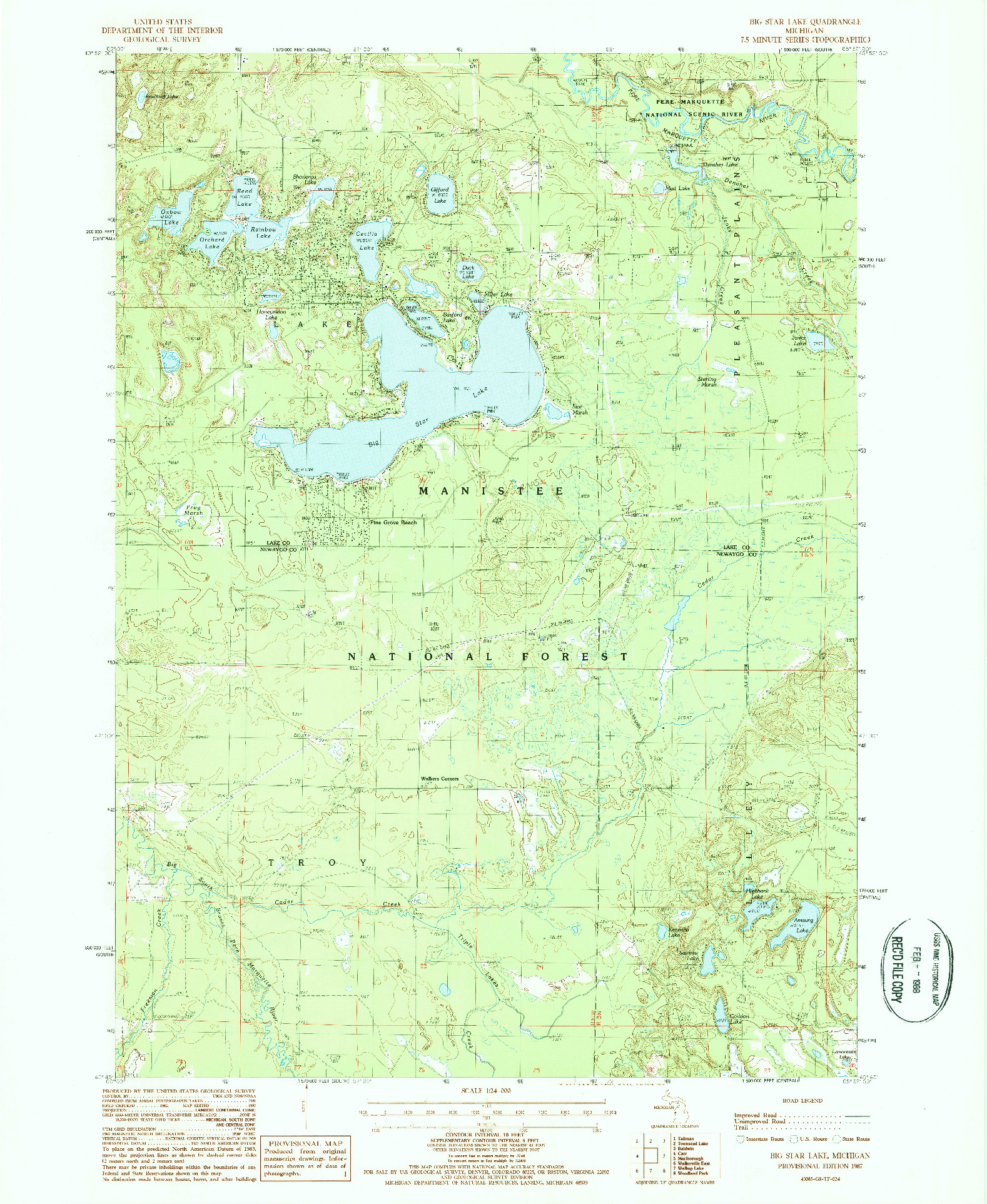 USGS 1:24000-SCALE QUADRANGLE FOR BIG STAR LAKE, MI 1987