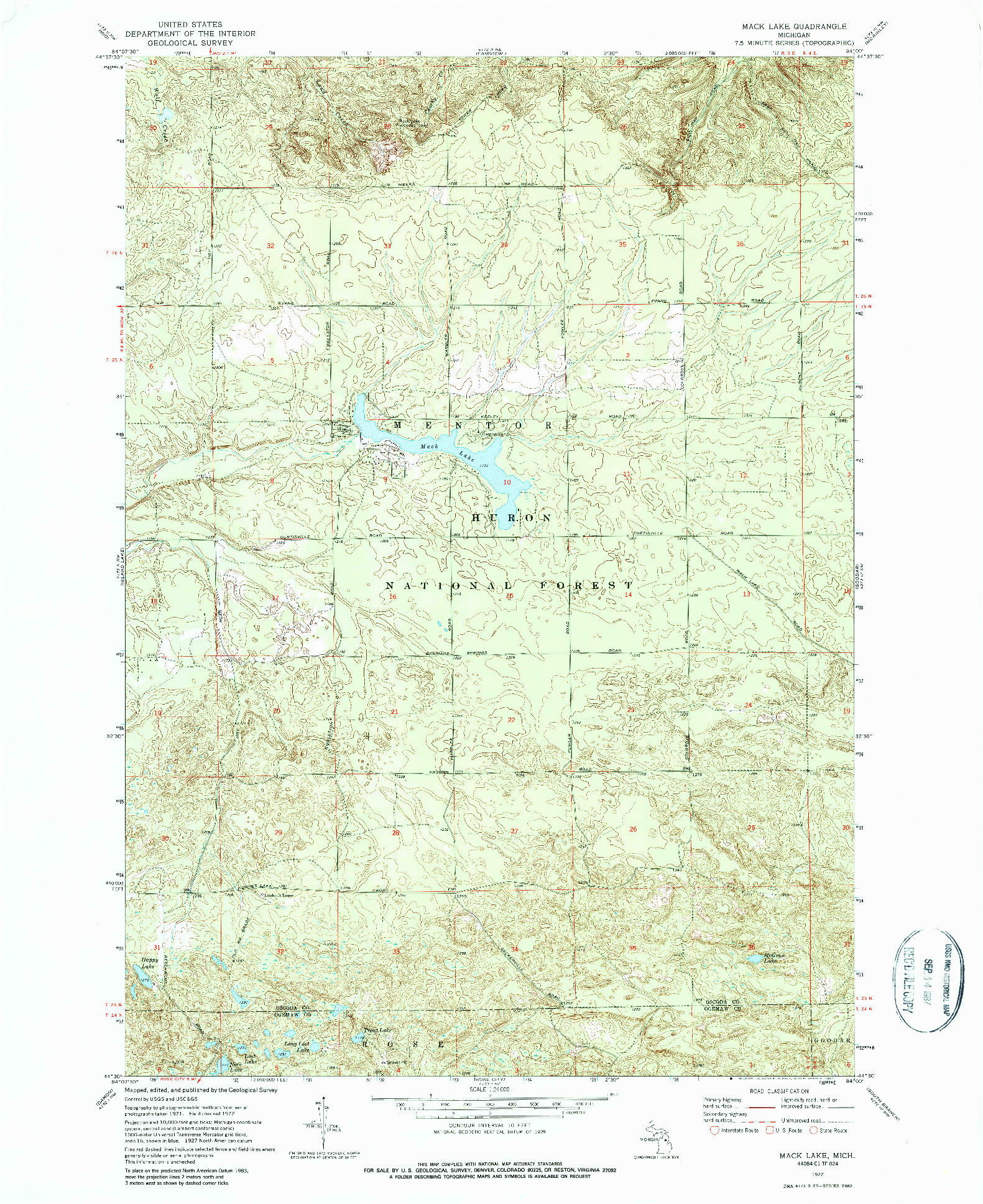 USGS 1:24000-SCALE QUADRANGLE FOR MACK LAKE, MI 1972