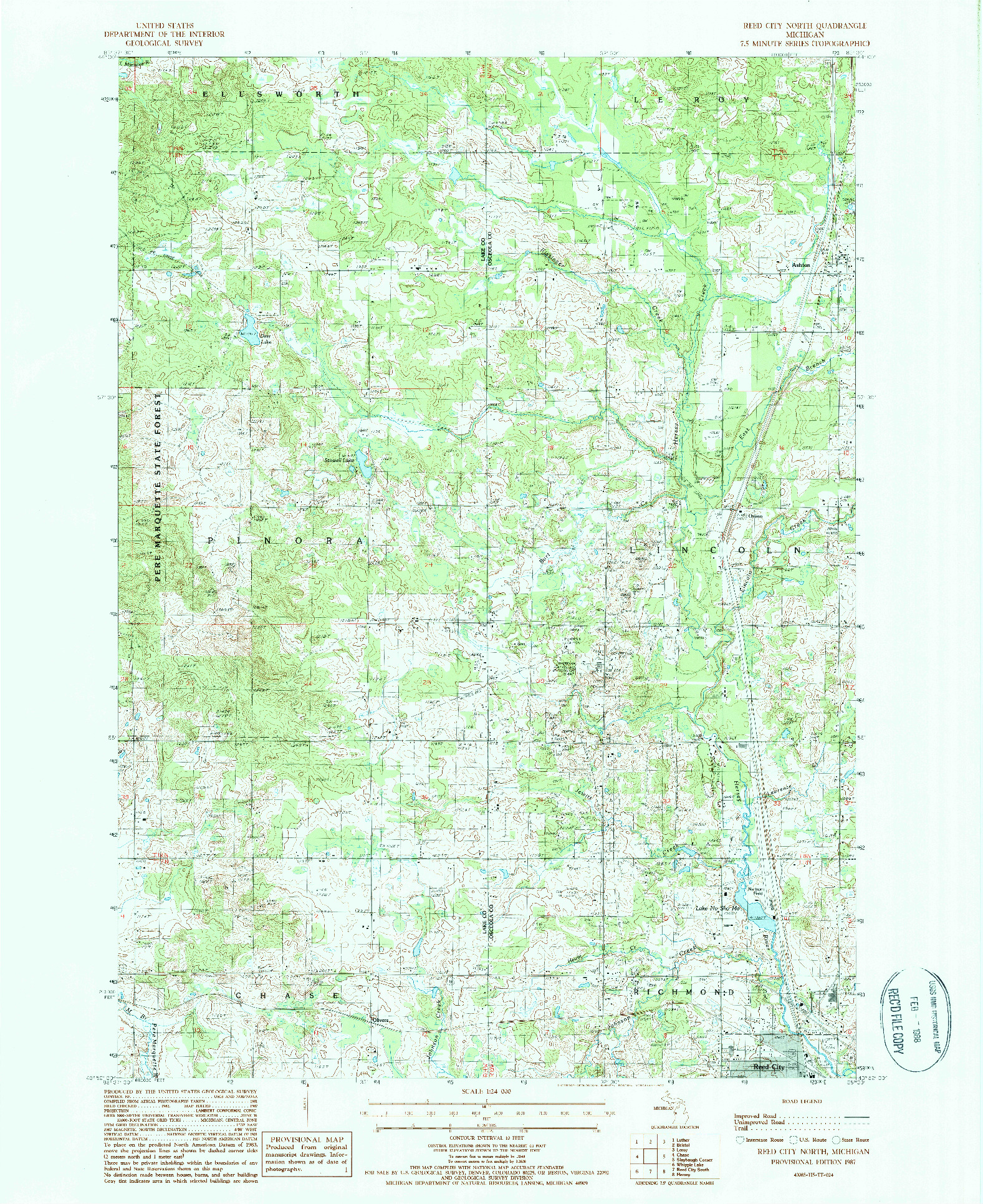 USGS 1:24000-SCALE QUADRANGLE FOR REED CITY NORTH, MI 1987