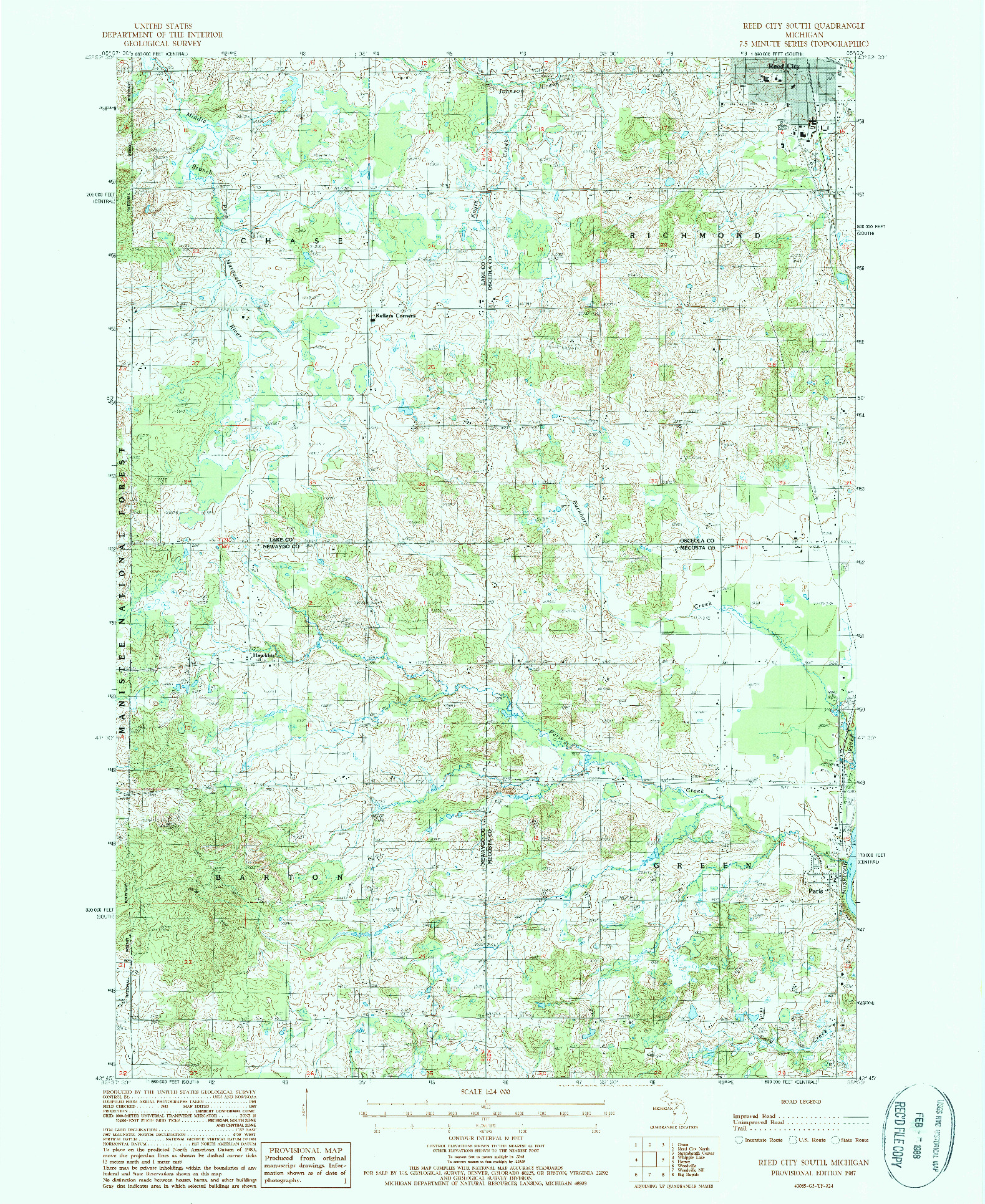 USGS 1:24000-SCALE QUADRANGLE FOR REED CITY SOUTH, MI 1987
