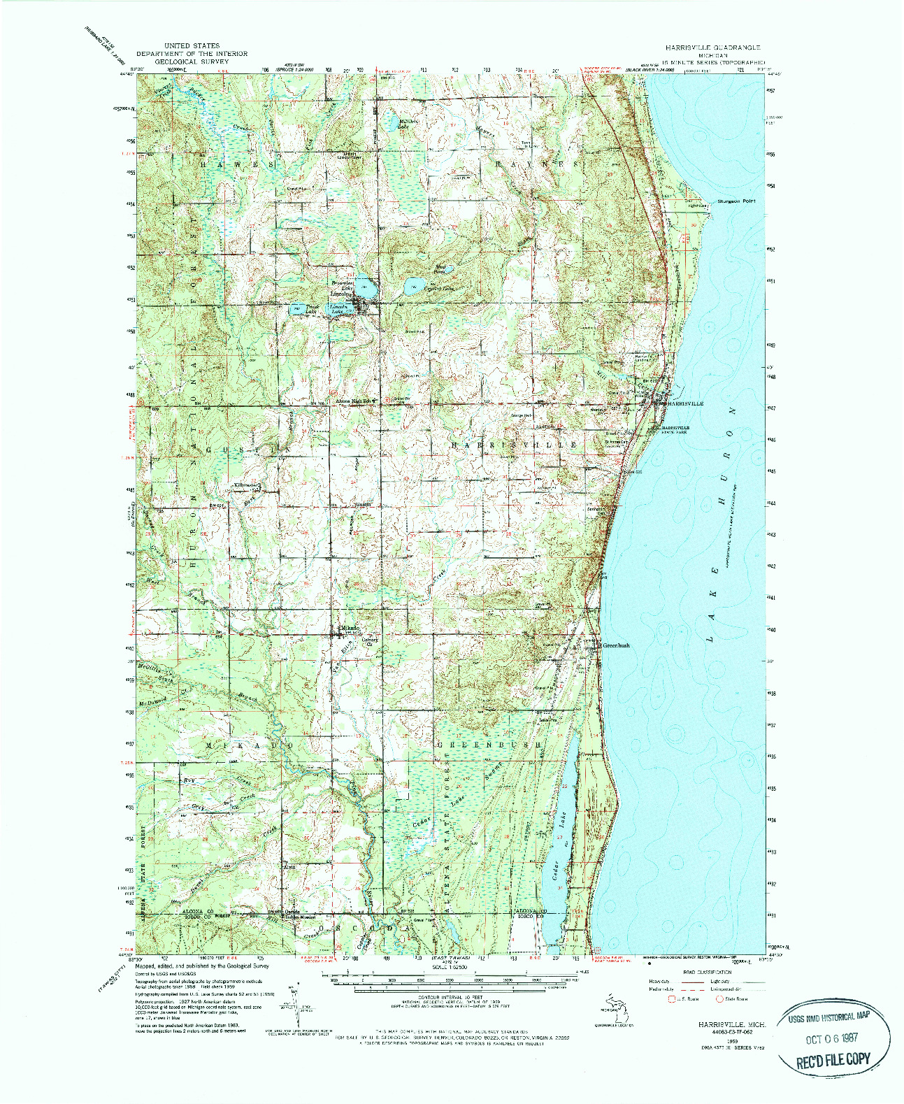 USGS 1:62500-SCALE QUADRANGLE FOR HARRISVILLE, MI 1959