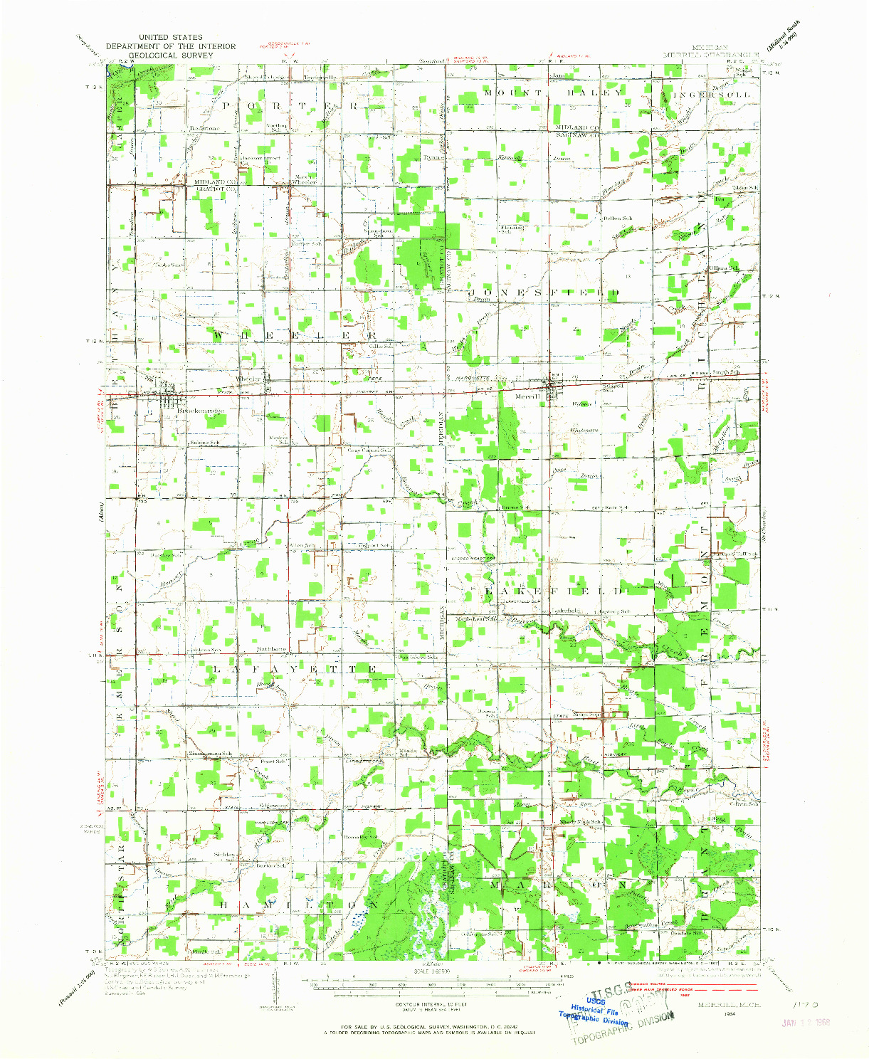 USGS 1:62500-SCALE QUADRANGLE FOR MERRILL, MI 1934