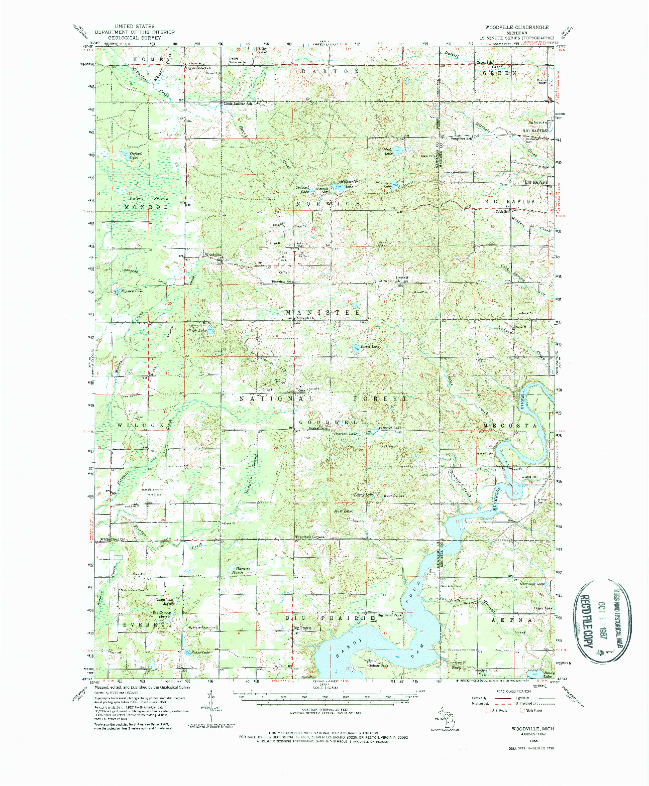 USGS 1:62500-SCALE QUADRANGLE FOR WOODVILLE, MI 1958