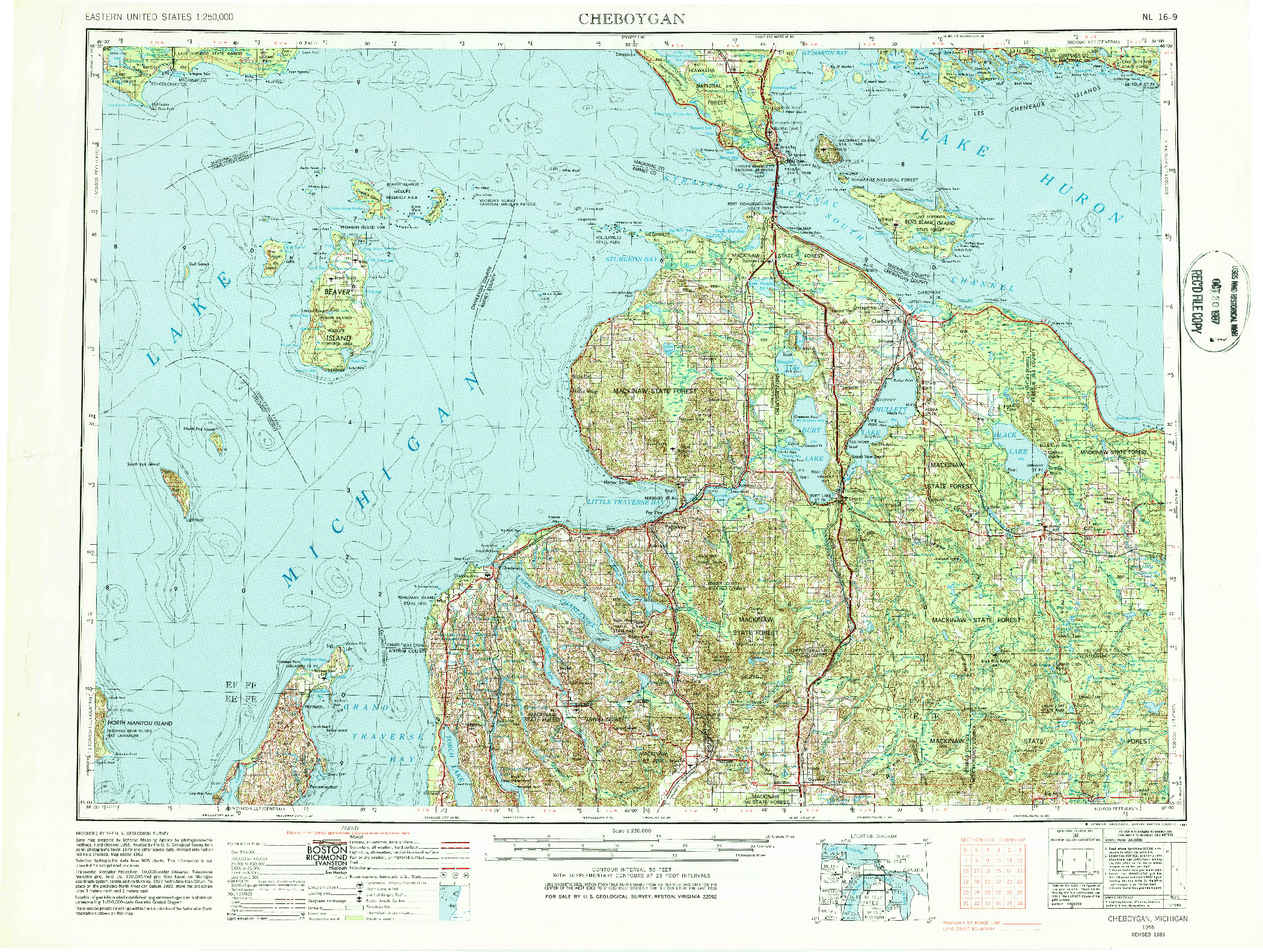 USGS 1:250000-SCALE QUADRANGLE FOR CHEBOYGAN, MI 1955