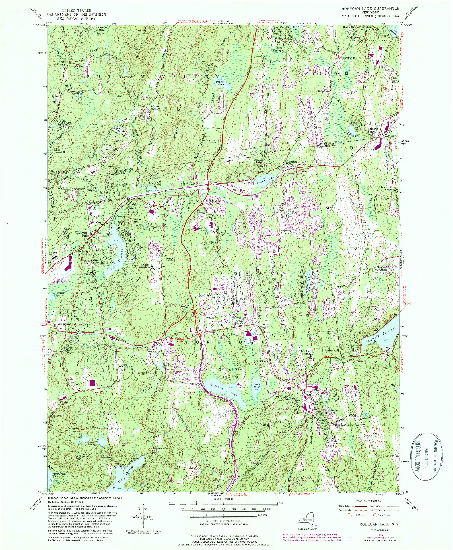 USGS 1:24000-SCALE QUADRANGLE FOR MOHEGAN LAKE, NY 1956