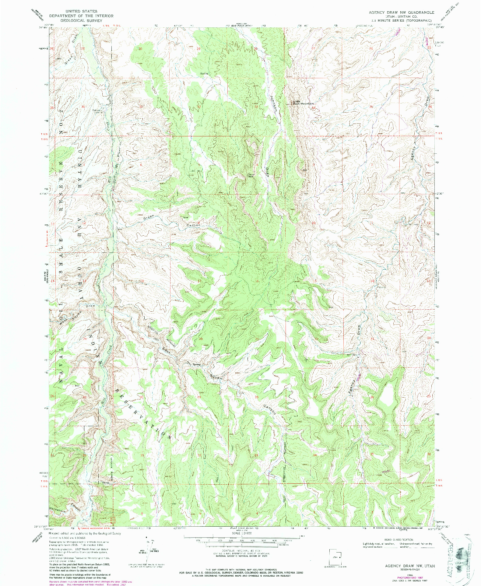 USGS 1:24000-SCALE QUADRANGLE FOR AGENCY DRAW NW, UT 1966