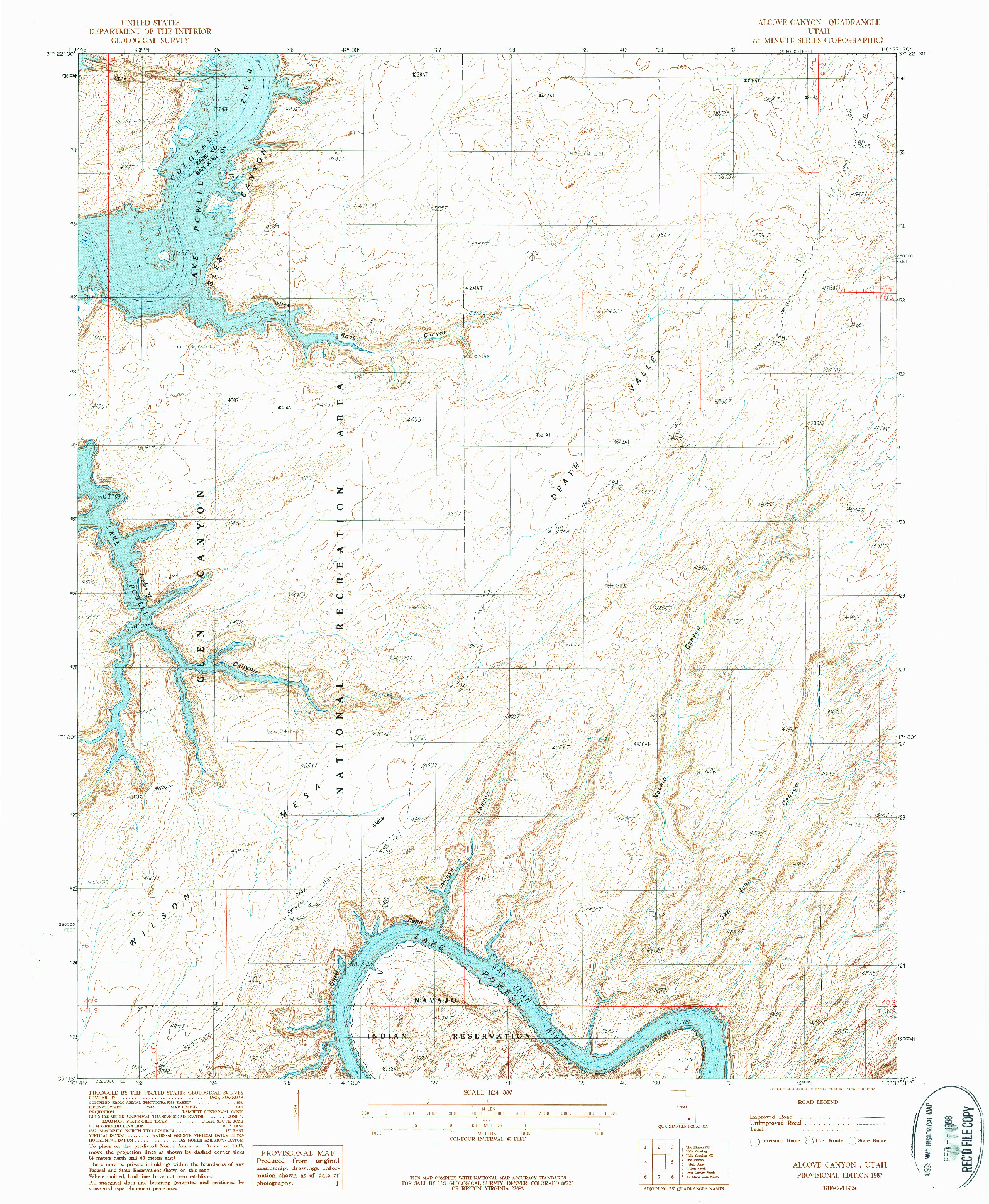 USGS 1:24000-SCALE QUADRANGLE FOR ALCOVE CANYON, UT 1987