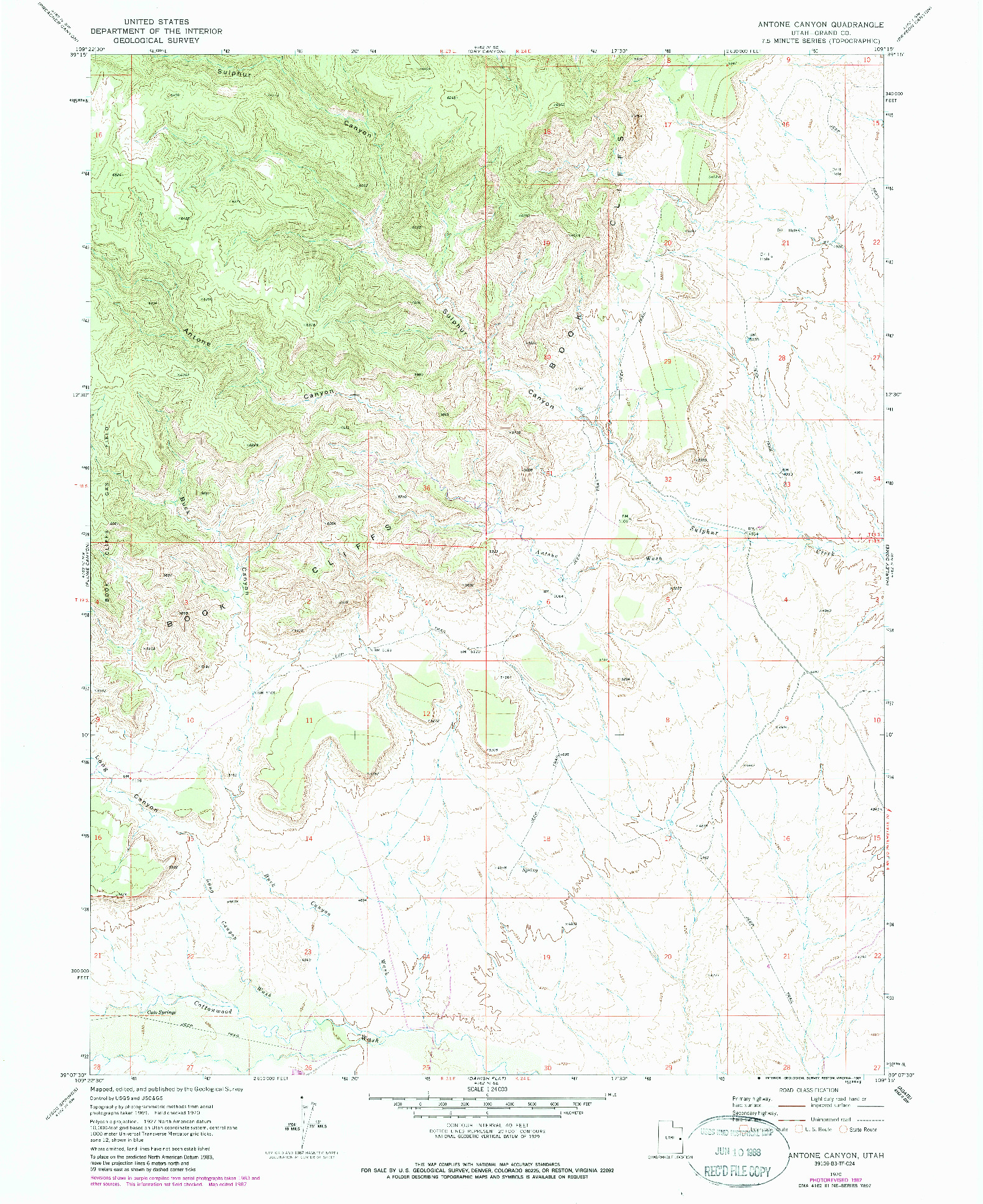 USGS 1:24000-SCALE QUADRANGLE FOR ANTONE CANYON, UT 1970
