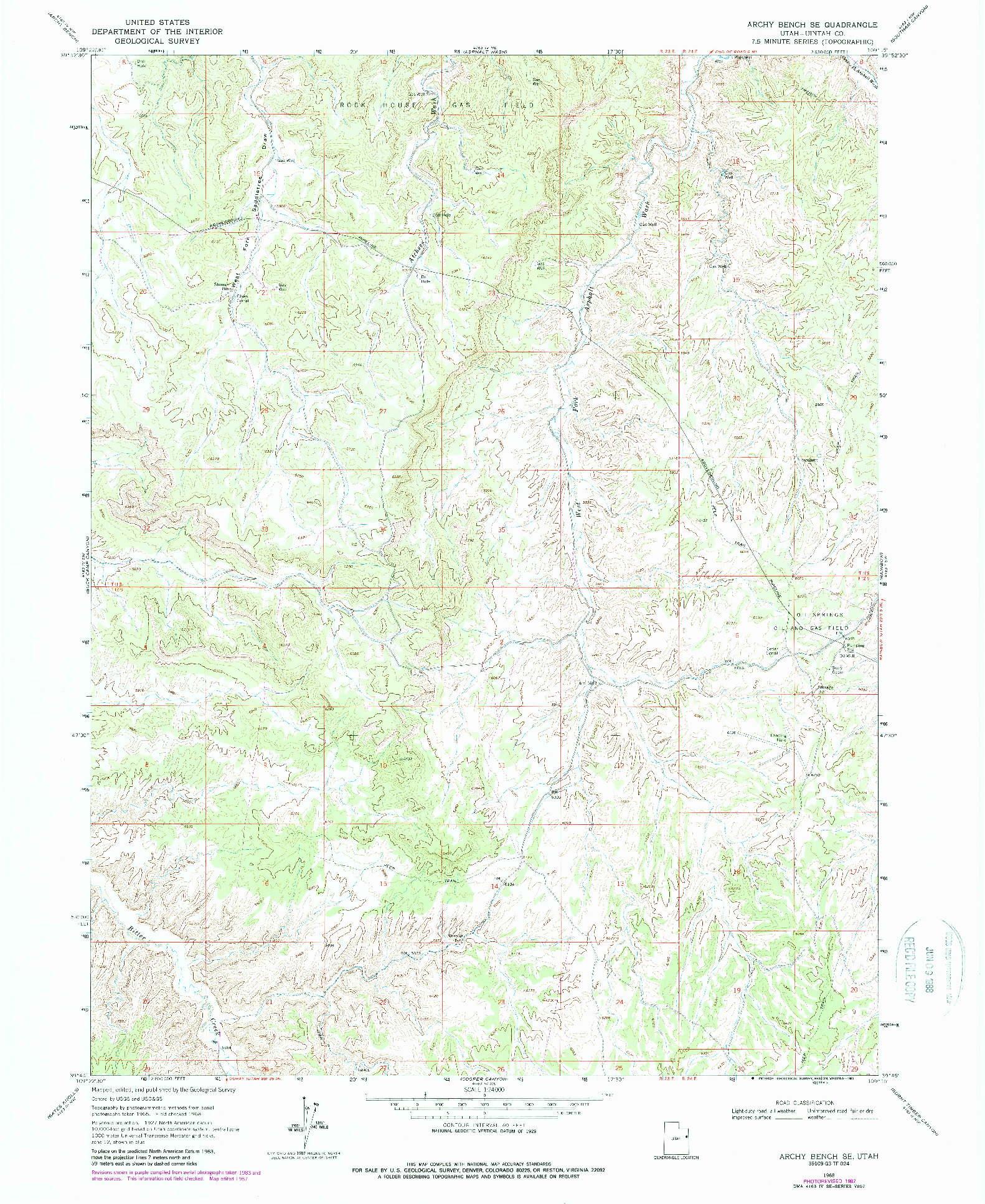 USGS 1:24000-SCALE QUADRANGLE FOR ARCHY BENCH SE, UT 1968