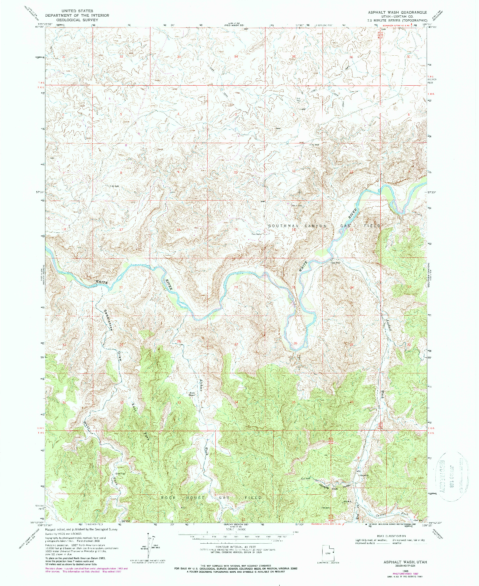 USGS 1:24000-SCALE QUADRANGLE FOR ASPHALT WASH, UT 1968