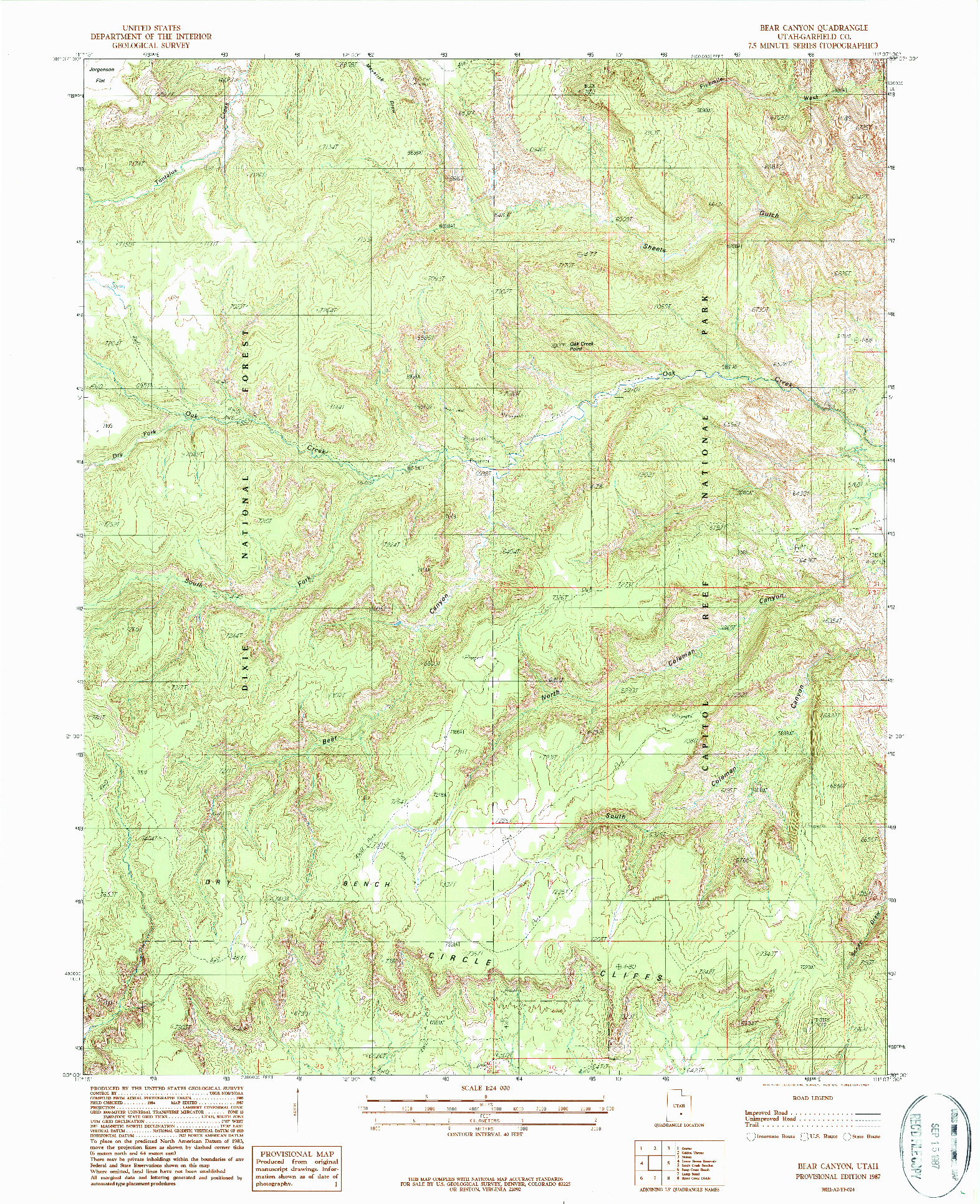 USGS 1:24000-SCALE QUADRANGLE FOR BEAR CANYON, UT 1987